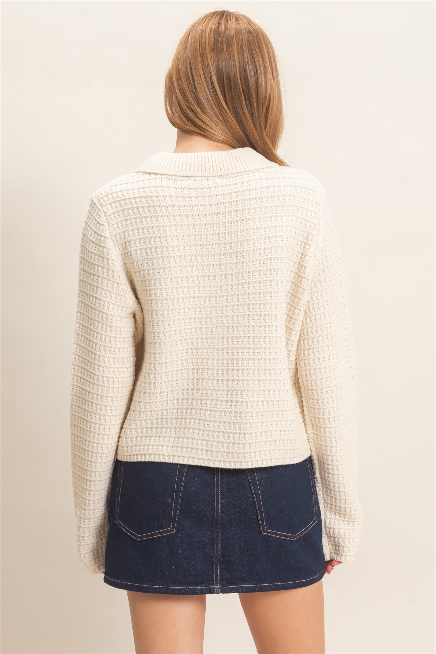 Wholesale Textured Collared Sweater Jacket Cardigans HF26F190 CREAM HYFVE