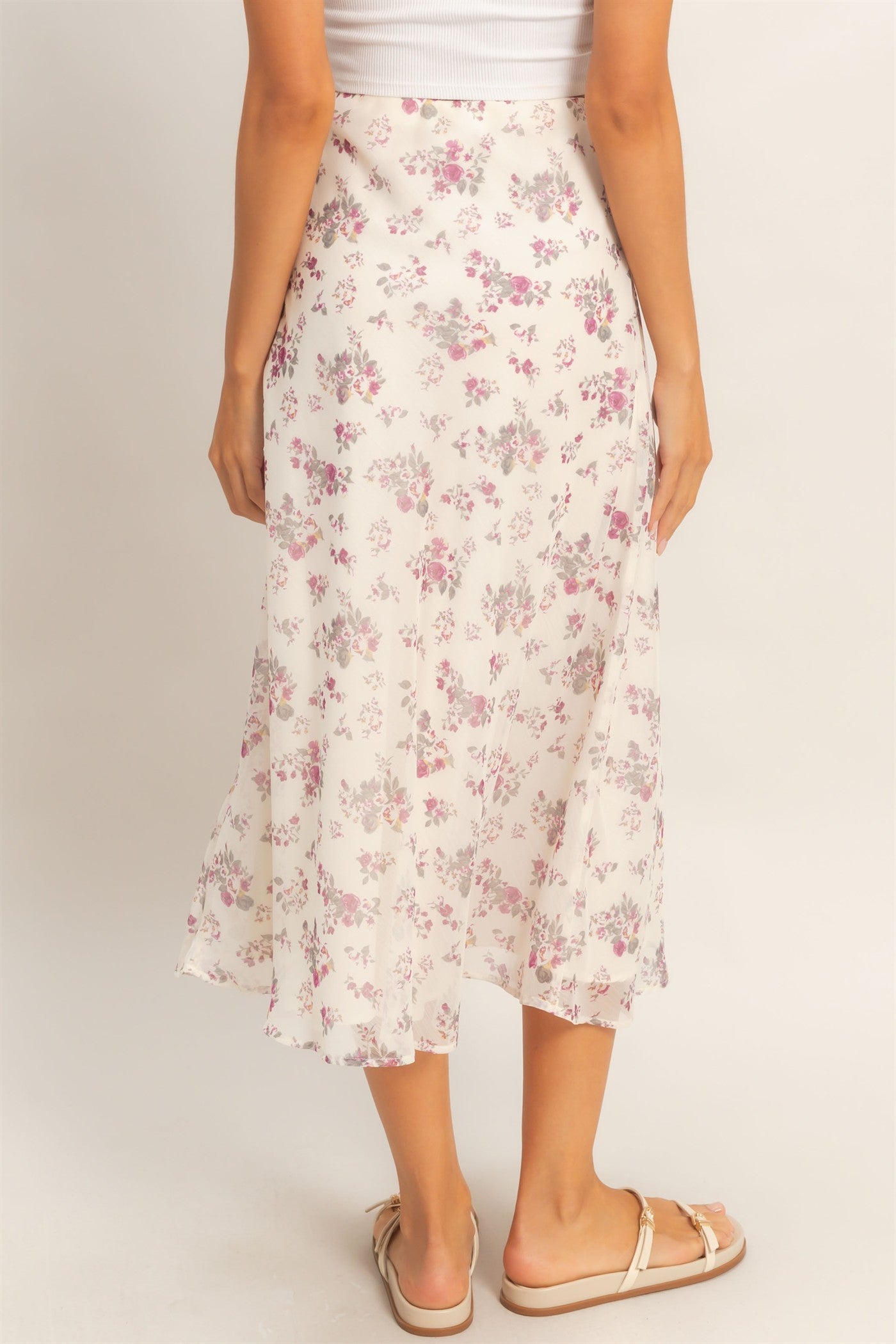 Wholesale Floral Print Bias Skirt Skirts HF26E649 ROSE WINE HYFVE