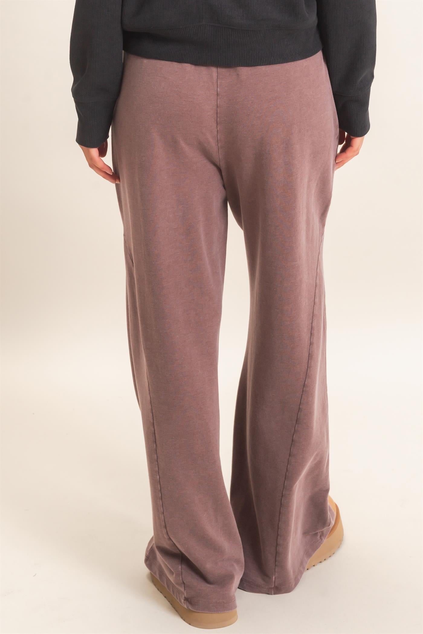 Wholesale Mineral Washed Wide Leg Pants Pants DZ26F082 DARK BROWN DOUBLE ZERO