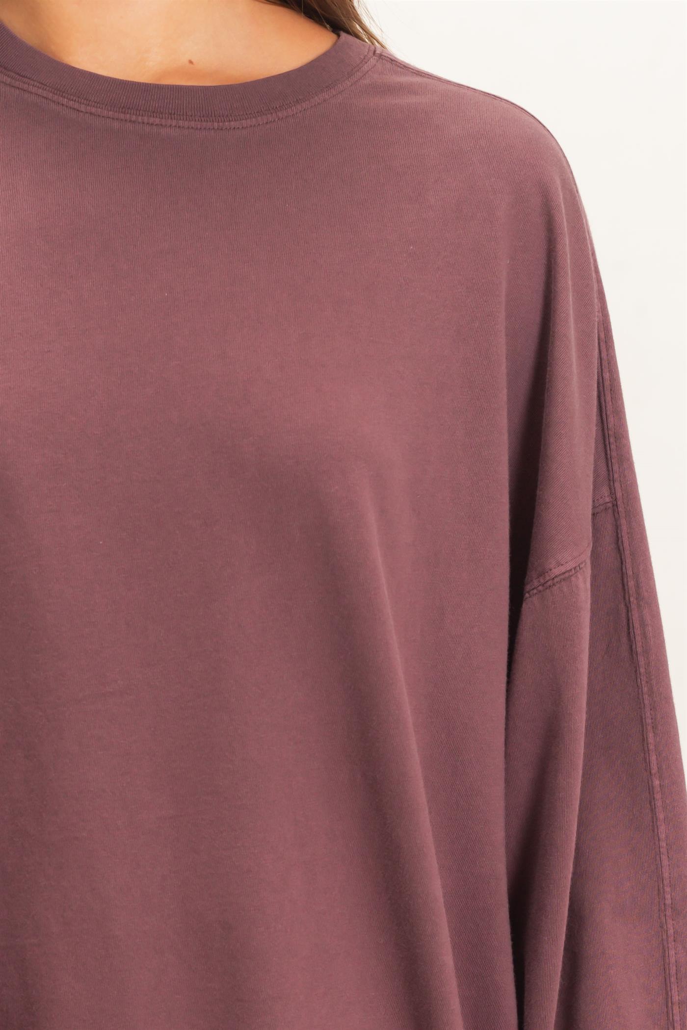 Wholesale Pigment Dye Oversized Long Sleeve Top Clothing Tops DZ26A825 COCOA DOUBLE ZERO
