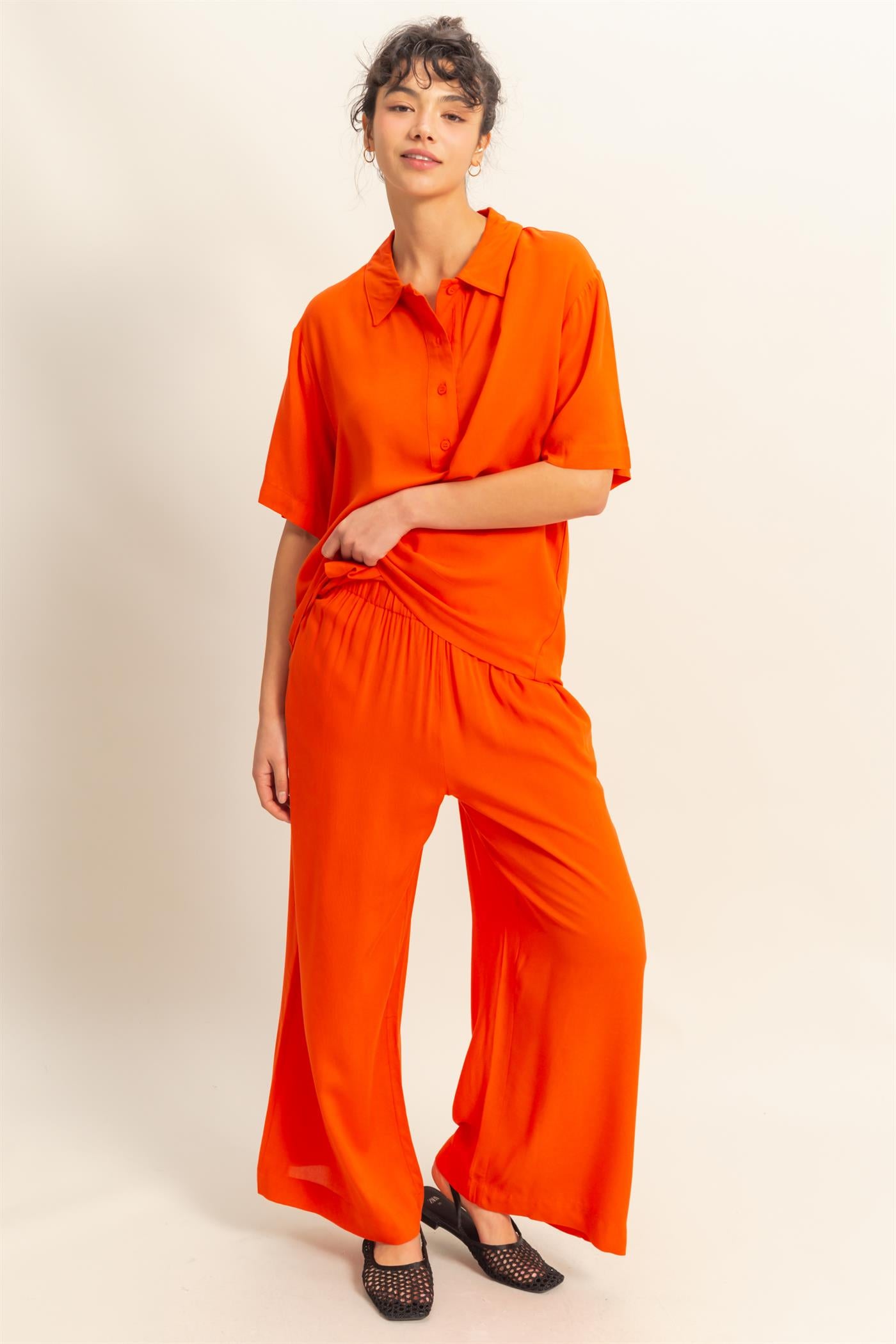 Wholesale High Waist Woven Wide Leg Pants Pants DZ25C192 TOMATO DOUBLE ZERO