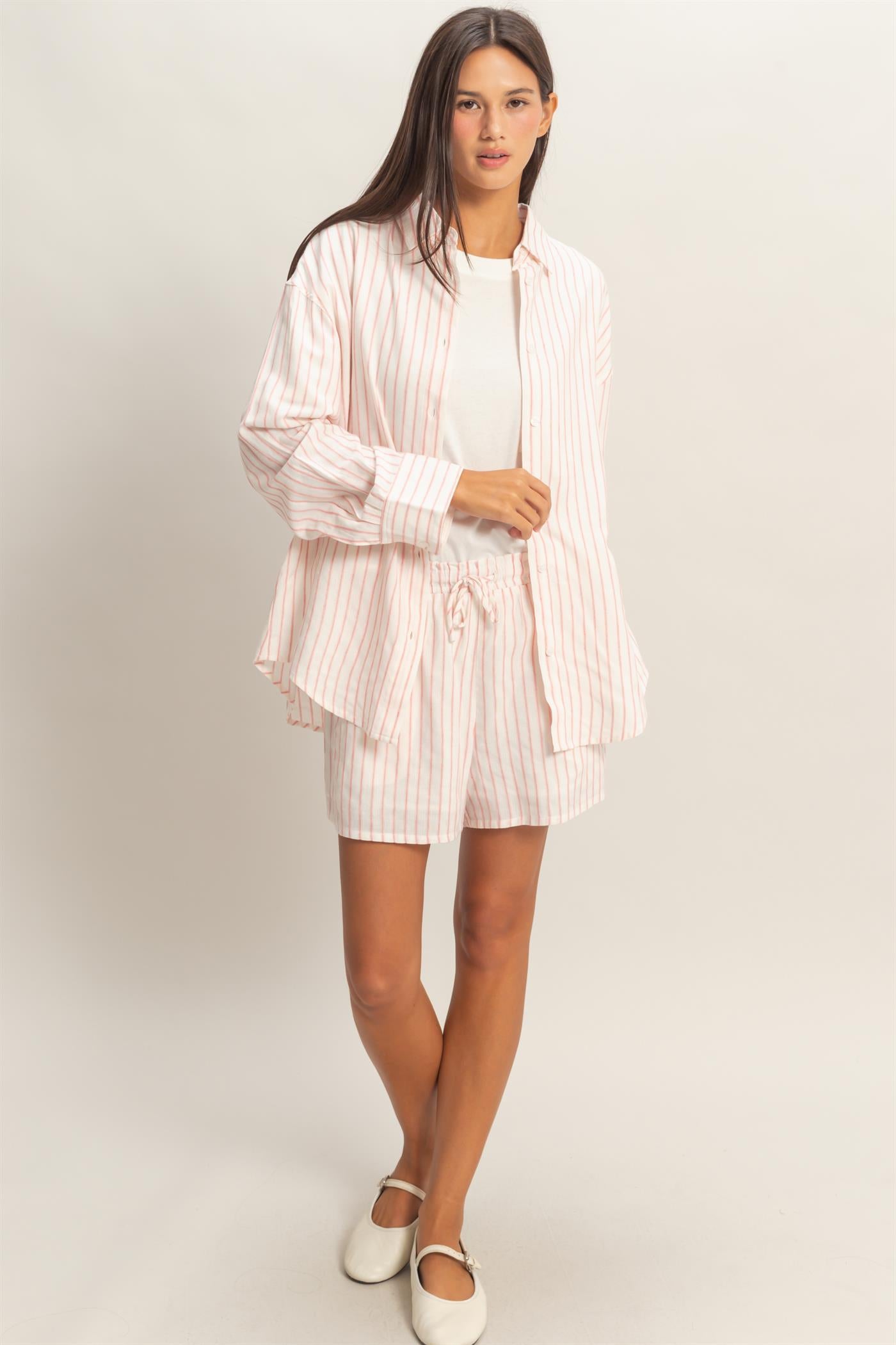 Wholesale Striped Button-Up Shirt Shirts DZ26C413 PINK DOUBLE ZERO