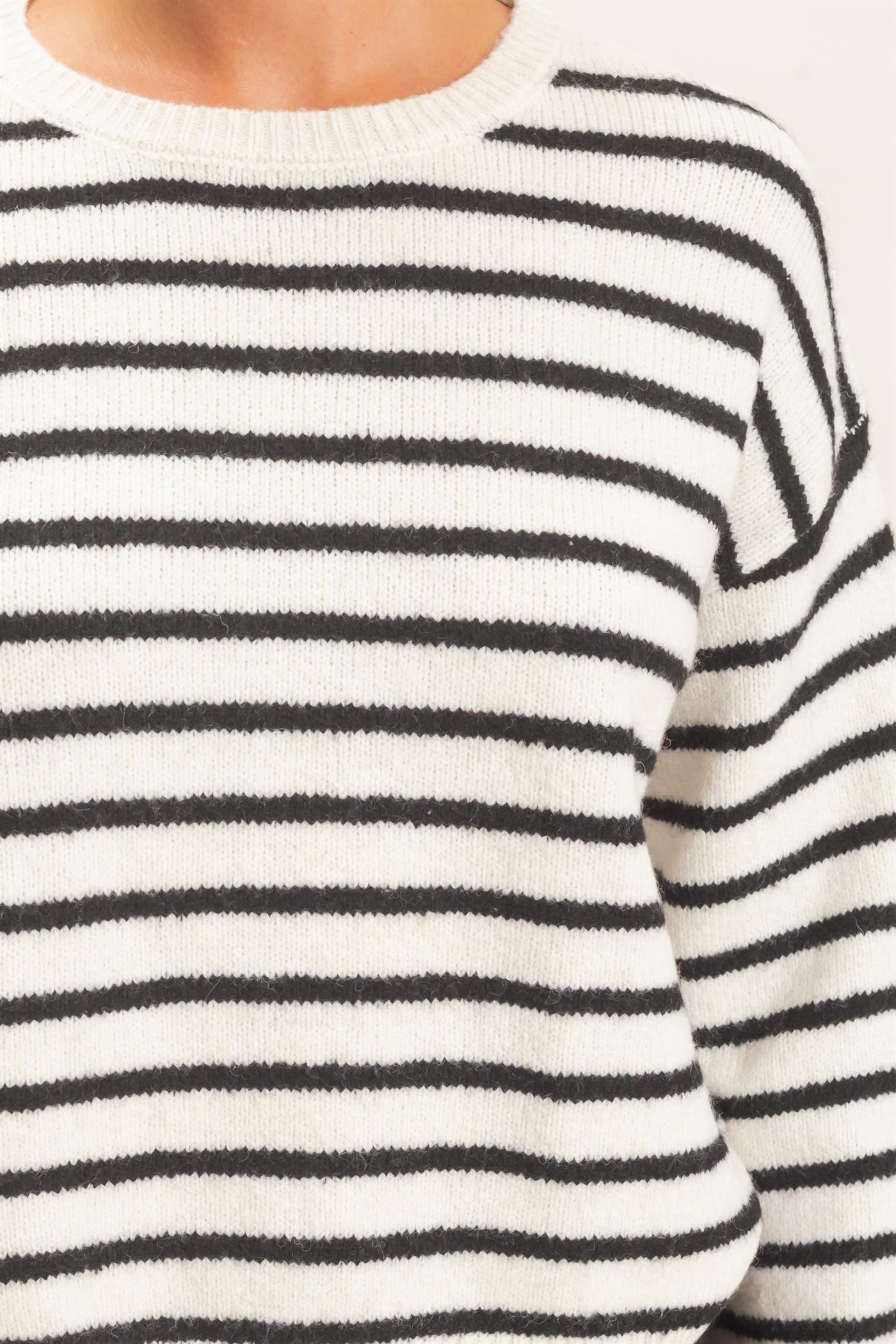 Wholesale Striped Crew Neck Sweater Sweaters DZ26C612 CREAM DOUBLE ZERO