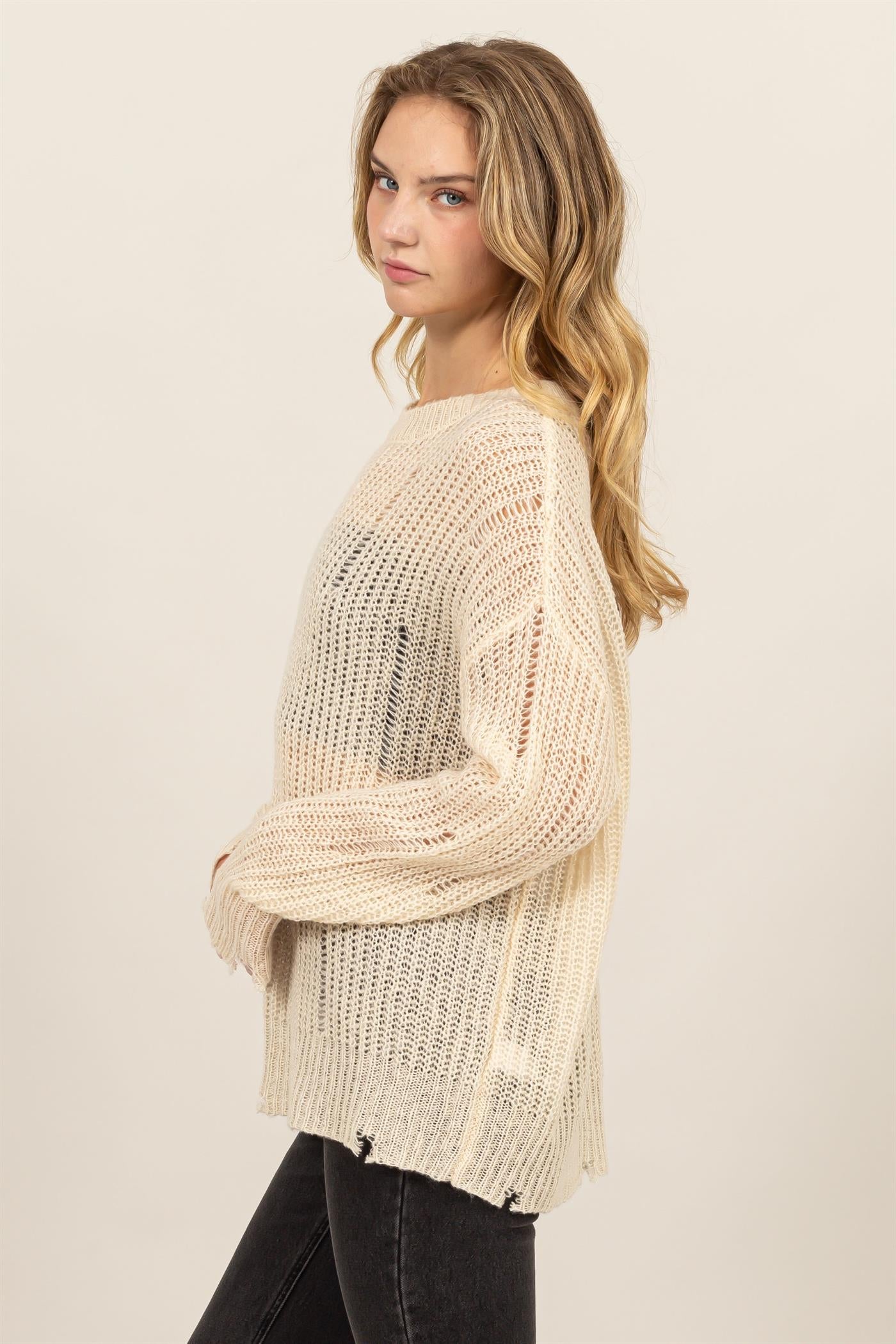Wholesale Distressed Knit Sweater Sweaters DZ23F192 ALPACA DOUBLE ZERO