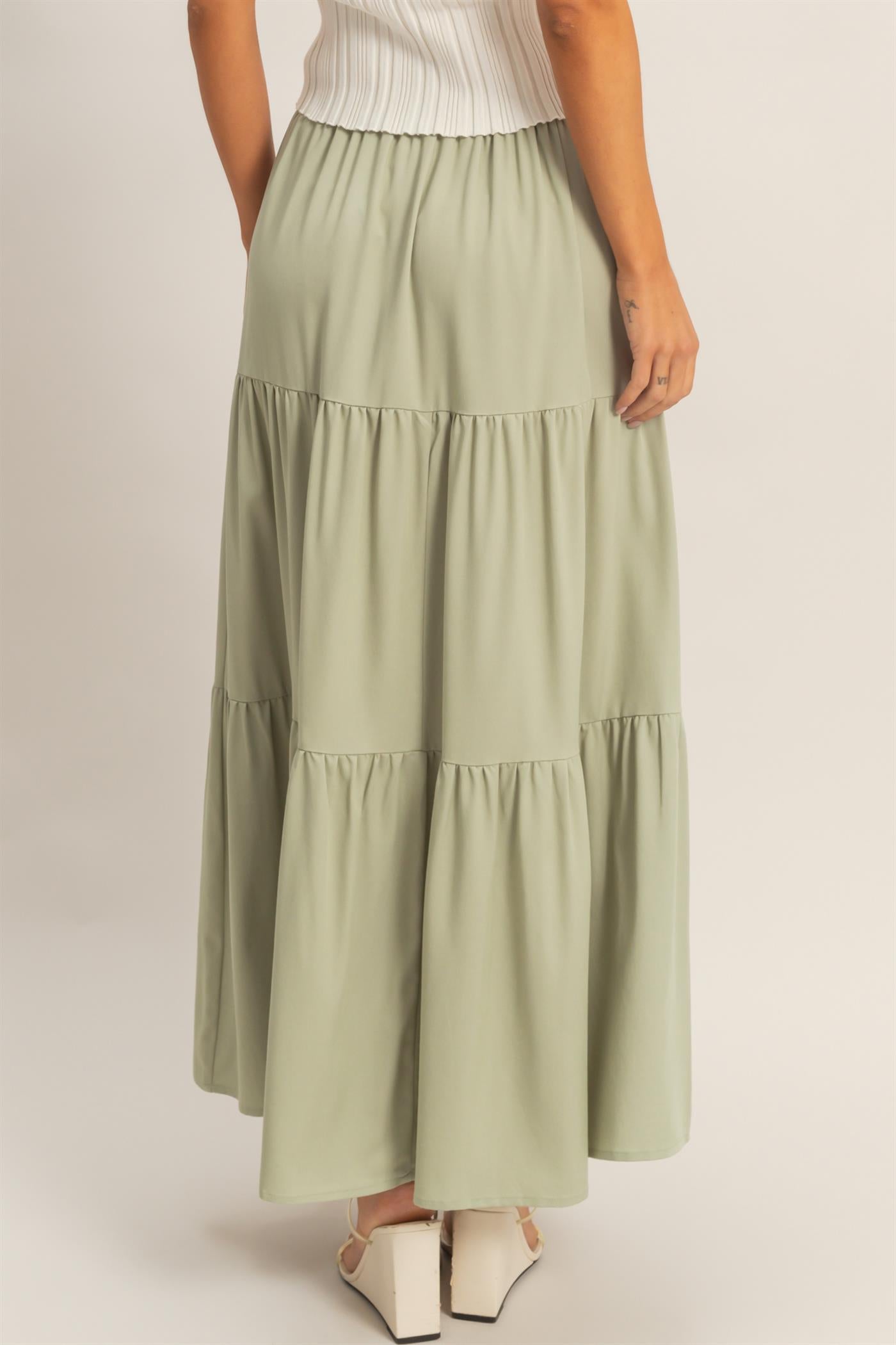 Wholesale Elastic Waist 3-Tier Skirt Skirts HF26E340-D SAGE HYFVE