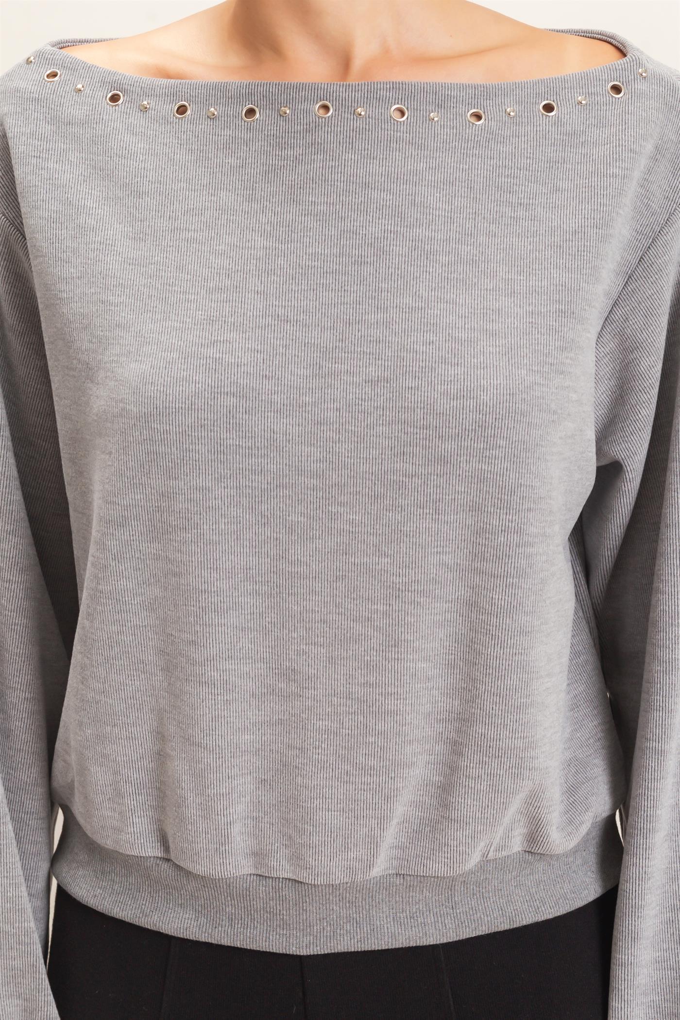 Wholesale Studded Crew Neck Sweatshirt Sweatshirts HF26E545 HEATHER GRAY HYFVE