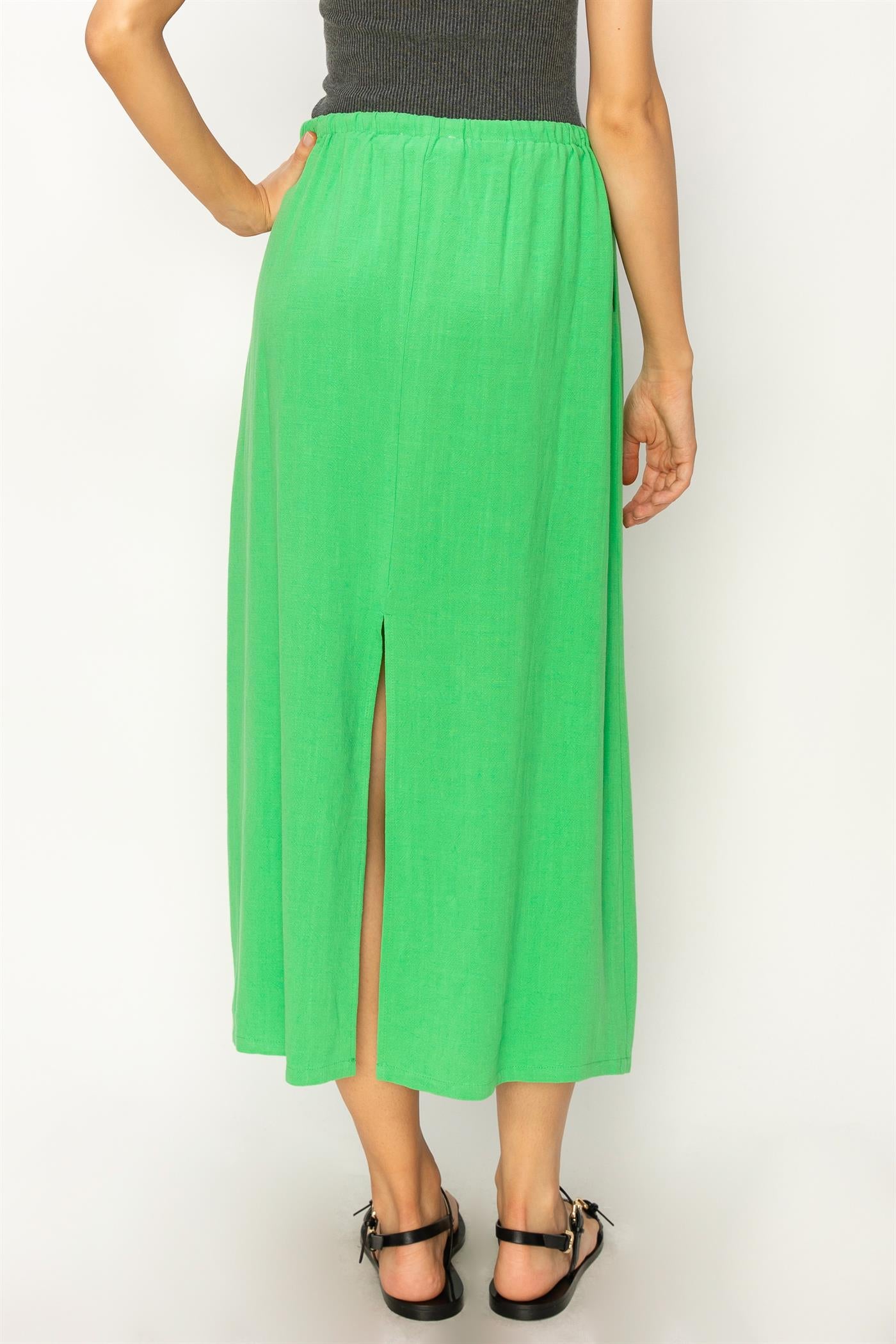 Wholesale Linen Midi Skirt Skirts DZ24A302 GREEN DOUBLE ZERO