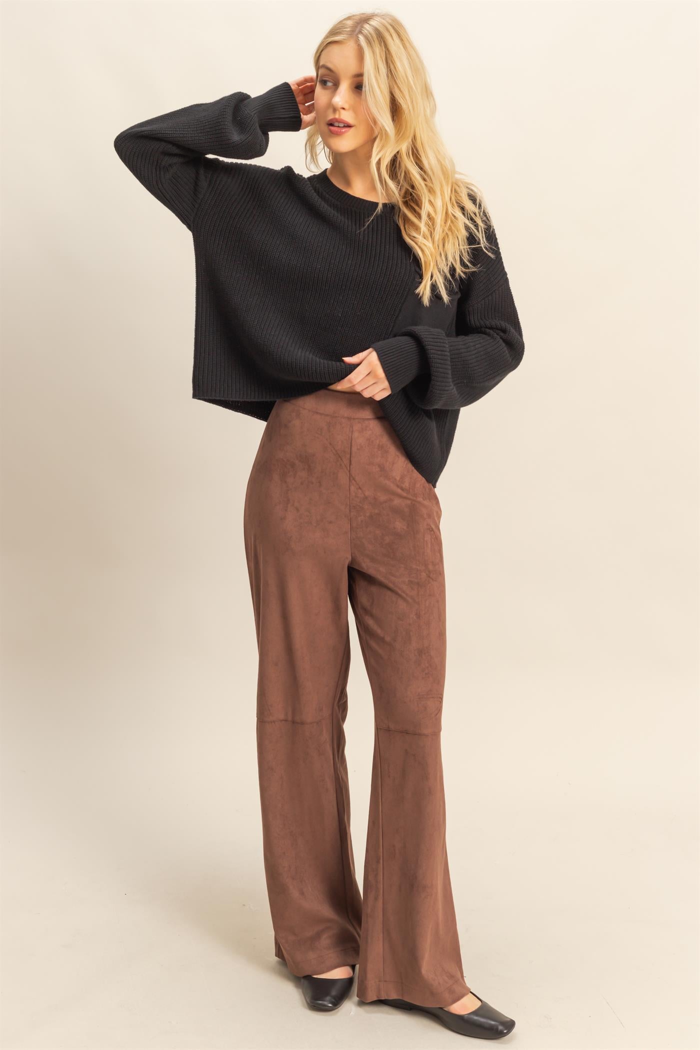 Wholesale Suede Wide-Leg Pants With Tailored Fit Pants HF26A592 CHESTNUT HYFVE
