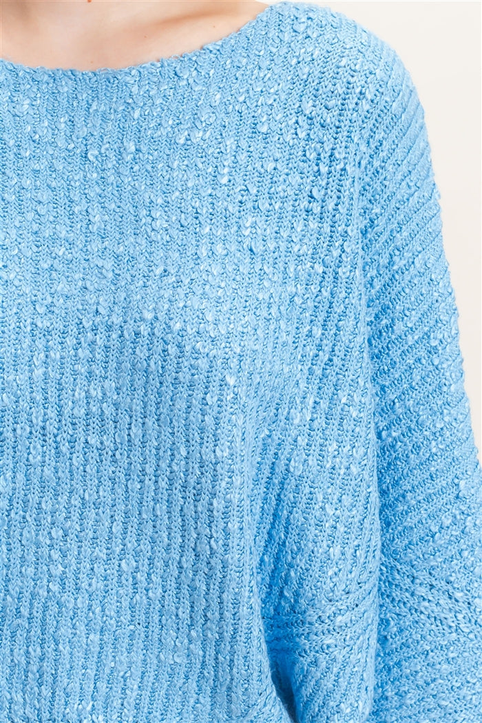 Wholesale Ribbed Boat Neck Sweater Sweaters HF26F201 BLUE HYFVE