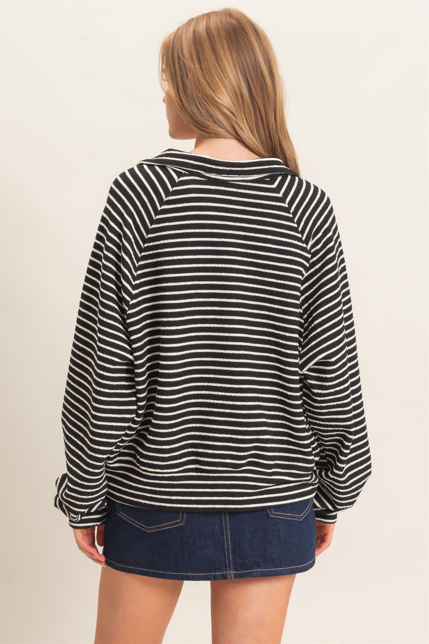 Wholesale Striped Collared Sweatshirt Sweatshirts HF26F095 BLACK HYFVE