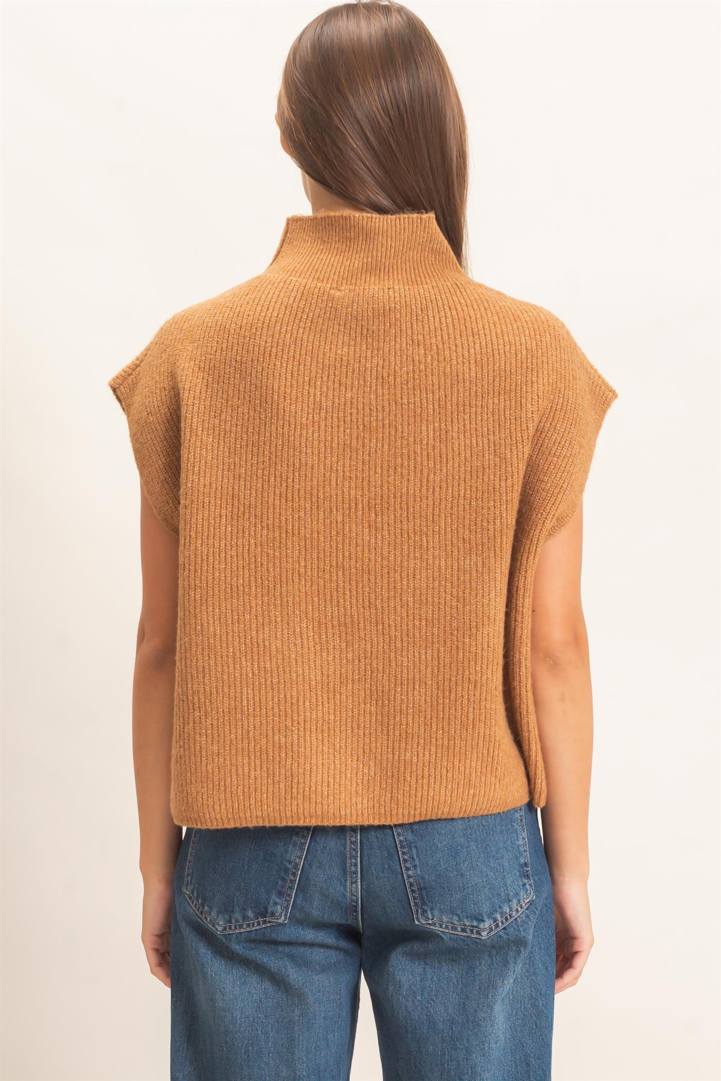 Wholesale Sleeveless High Neck Sweater Sweaters DZ26E295 CAMEL DOUBLE ZERO