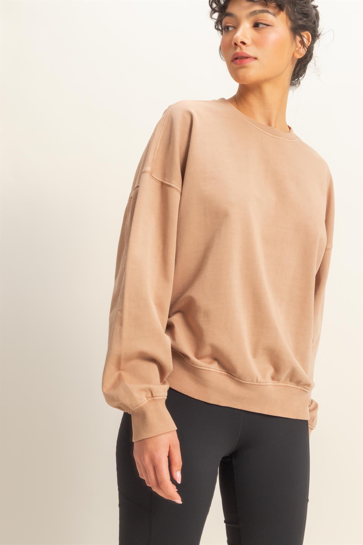 Wholesale Warm Long Sleeve French Terry Sweatshirt Sweatshirts DZ25C733 DARK TAUPE HYFVE