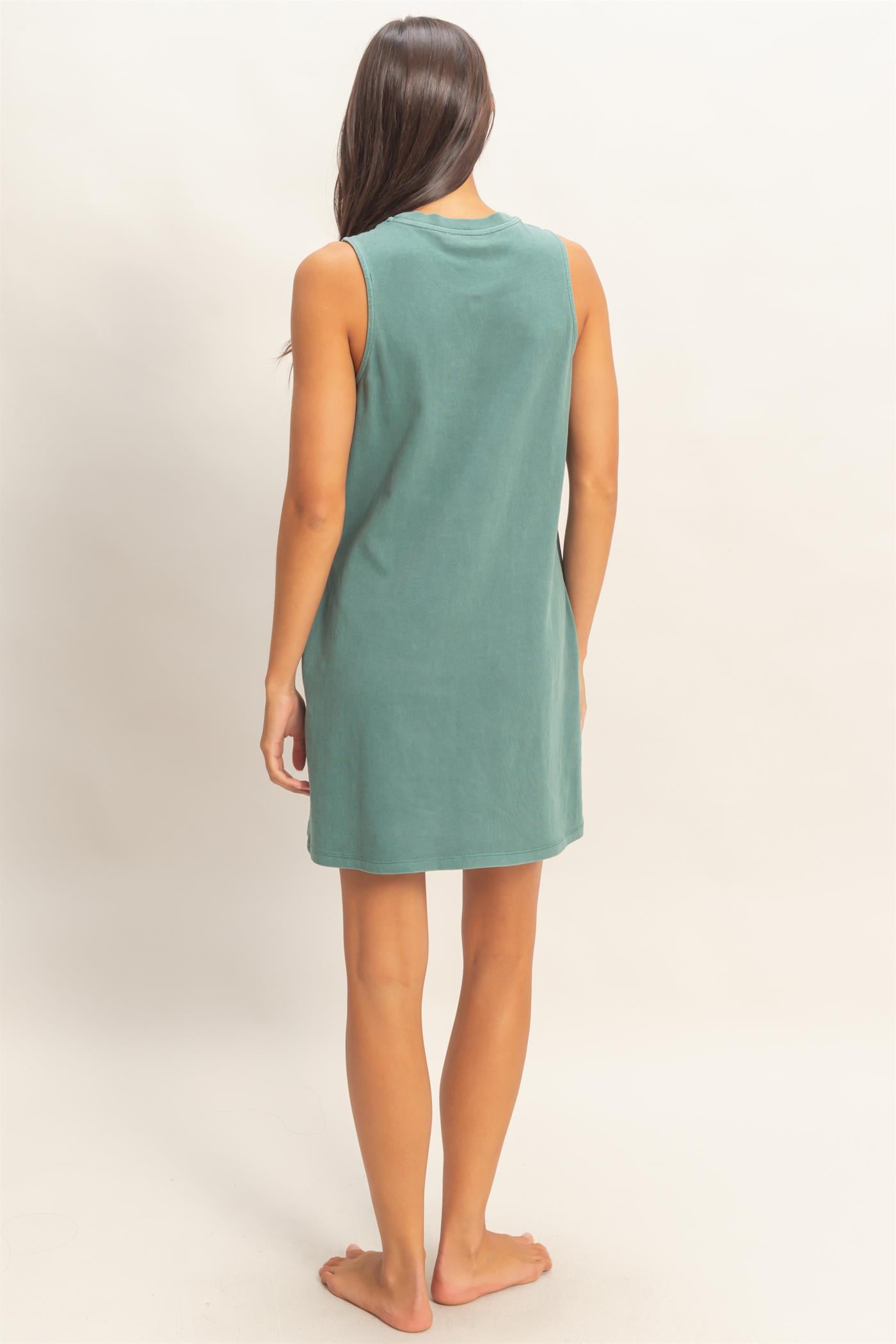 Wholesale Pigment Dyed Sleeveless Mini Dres Dresses DZ26A745 DARK TEAL DOUBLE ZERO