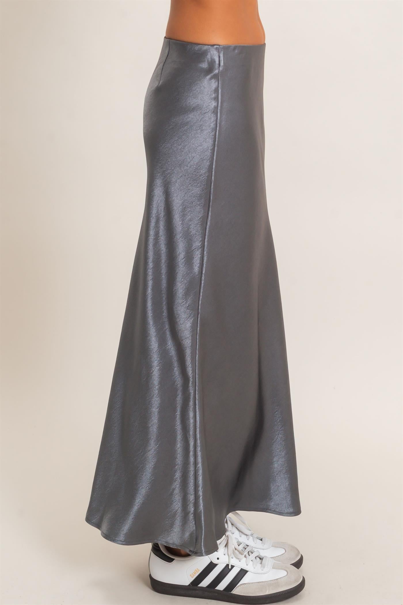 Wholesale Satin Midi Skirt Skirts DZ26C962 DARK GRAY DOUBLE ZERO