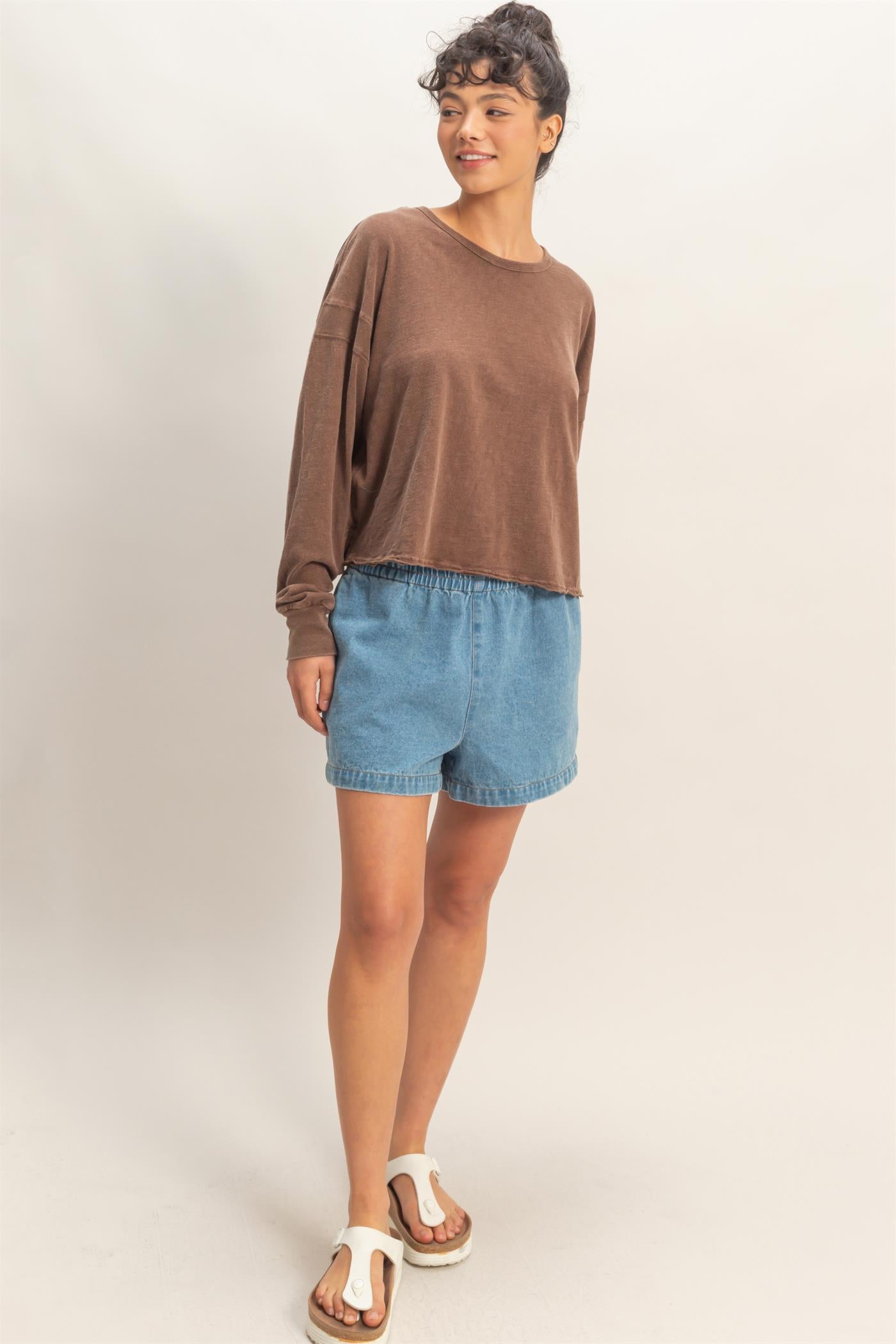 Wholesale Cross Detail Open Back Long-Sleeve Top Clothing Tops DZ26C731 CHOCOLATE DOUBLE ZERO