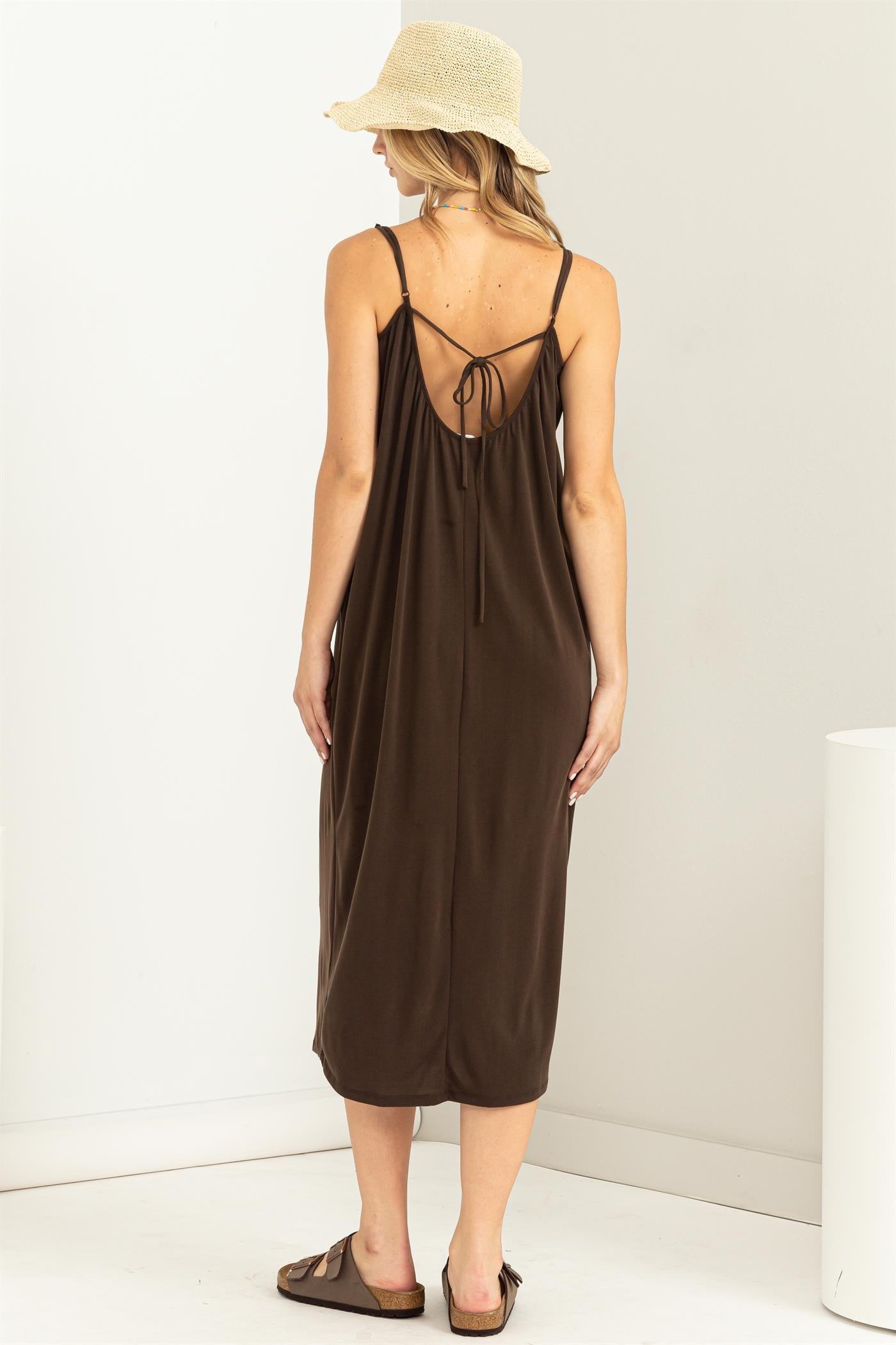 Wholesale Extra Love Tie-Back Midi Dress Dresses DZ22G696 DARK CHOCOLATE DOUBLE ZERO