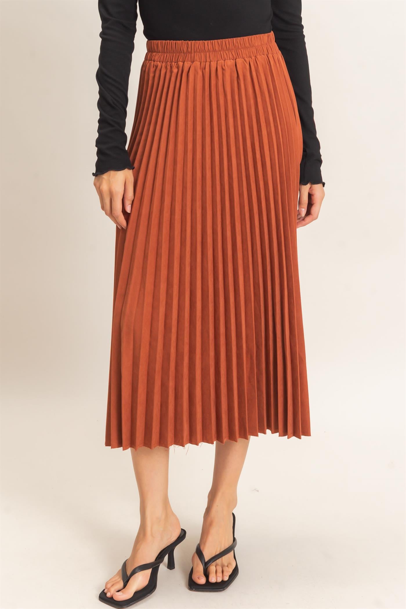 Wholesale Suede Accordion Pleated Skirt Skirts HF26F084-D RUST HYFVE