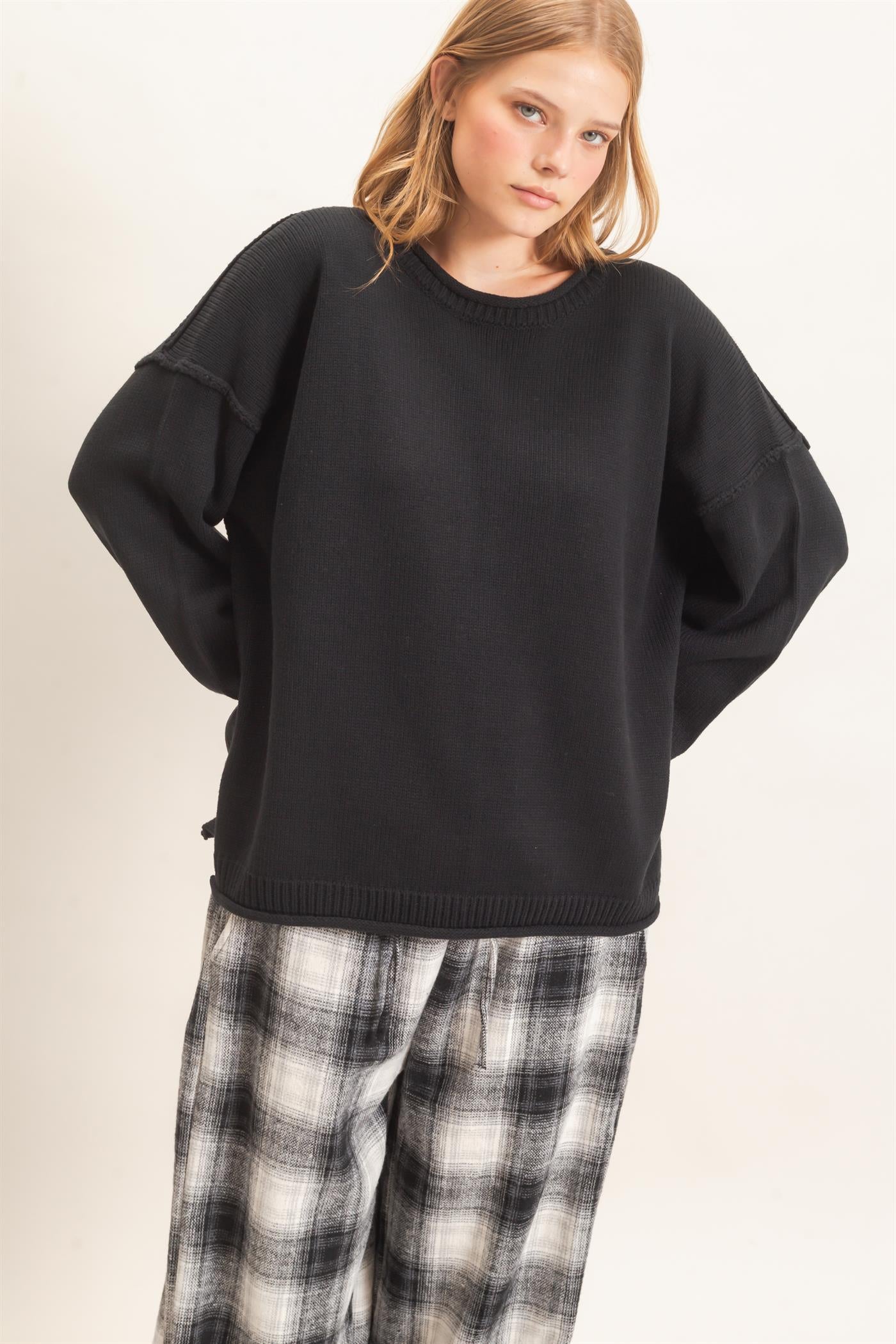 Wholesale Ribbed Crew Neck Sweater Sweaters HF26E769 BLACK HYFVE