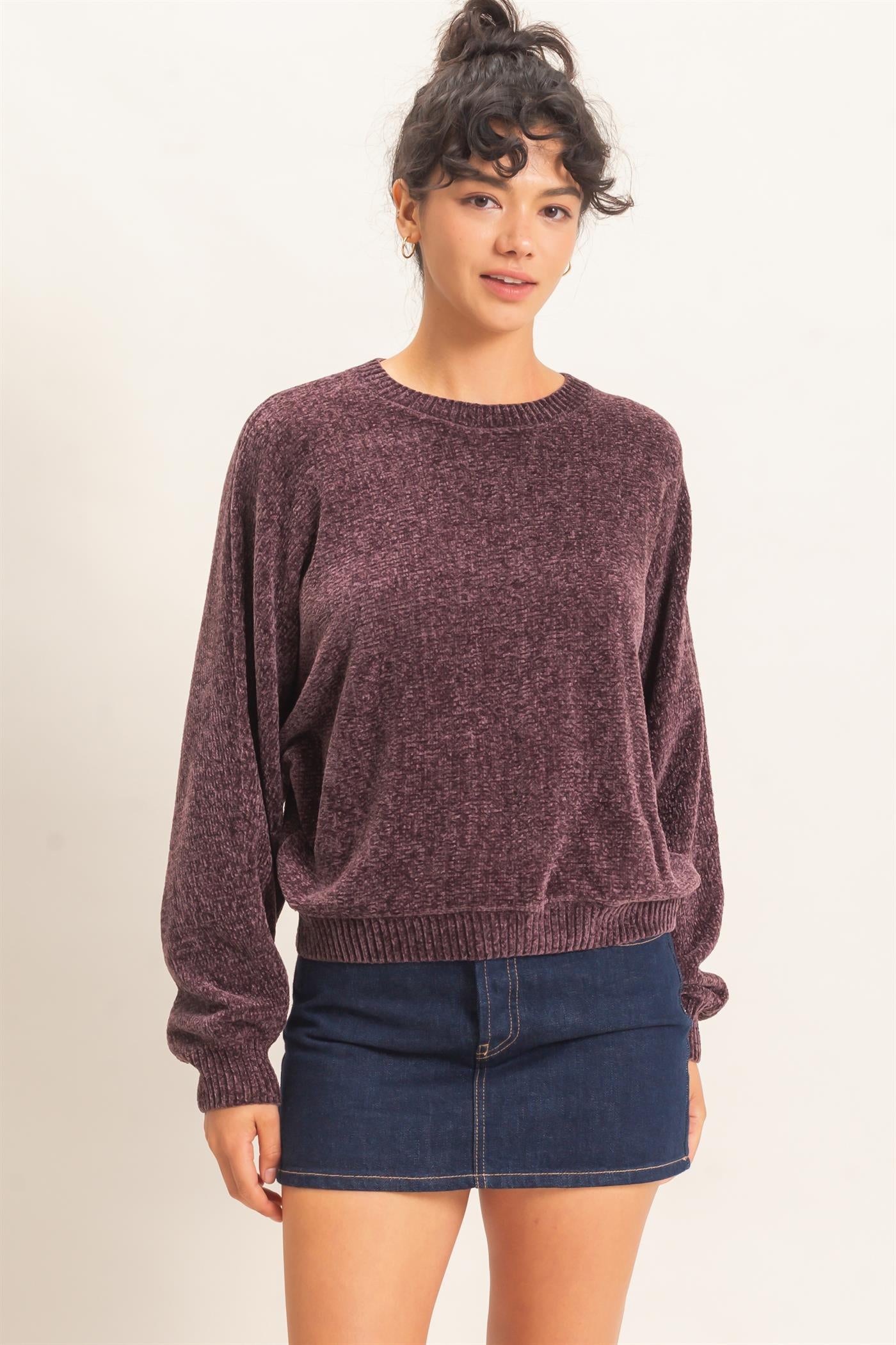 Wholesale Chenille Crew Neck Sweater Sweaters DZ26E264 COCOA DOUBLE ZERO