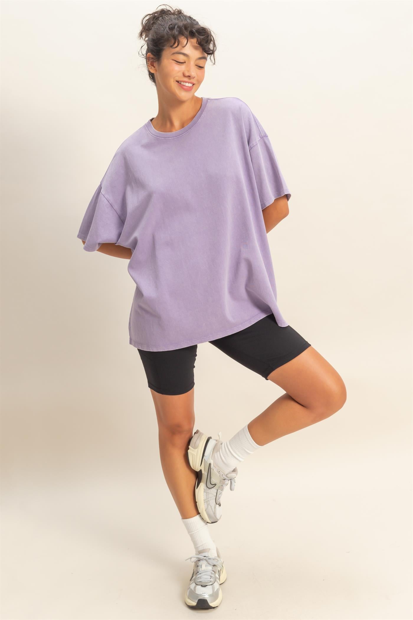Wholesale Oversized Mineral Wash T-Shirt T-Shirts DZ26A031 DUSTY PURPLE DOUBLE ZERO