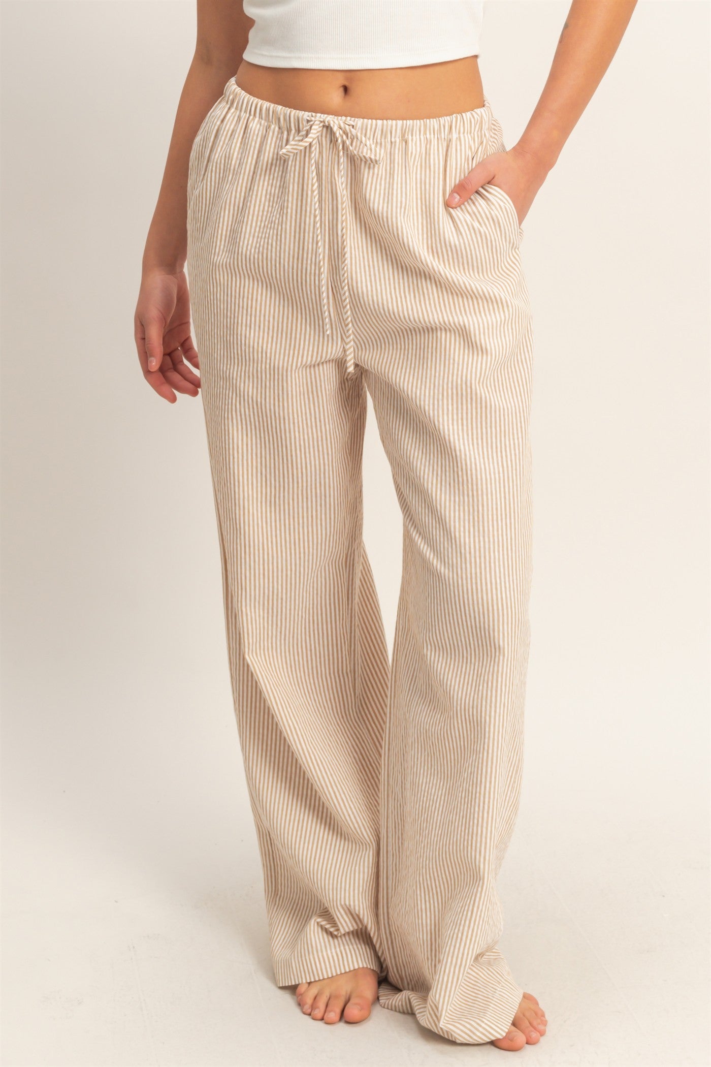 Wholesale Striped Wide Leg Pants Pants DZ26A752 TAUPE DOUBLE ZERO