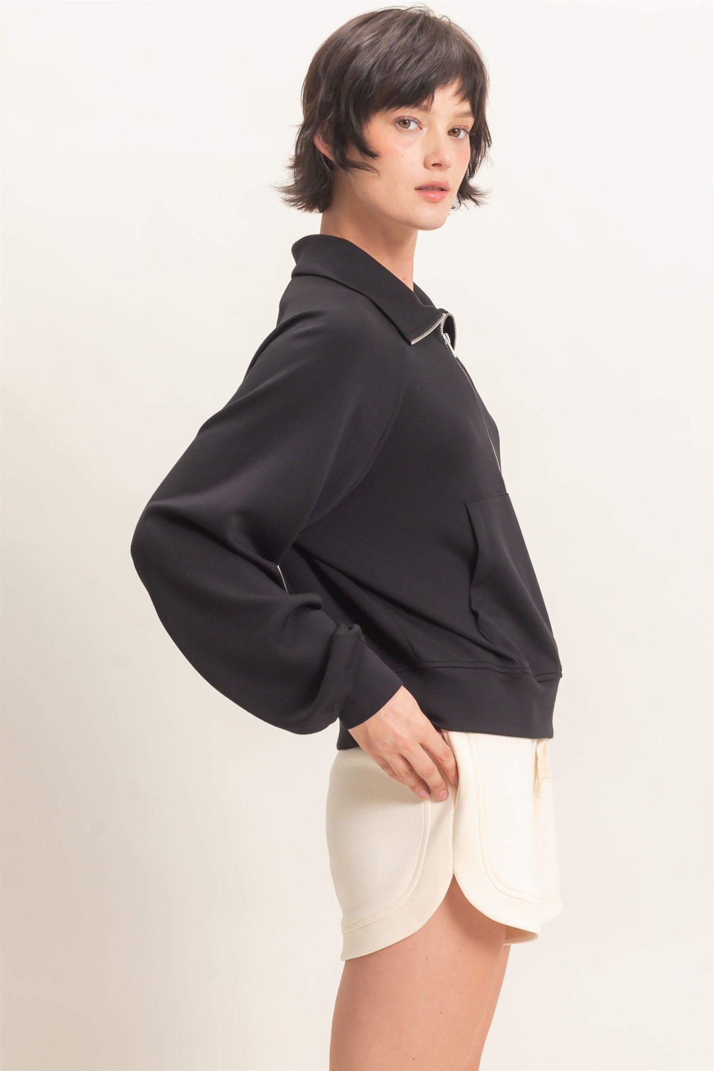 Wholesale Half-Zip Collar Raglan Pullover Sweatshirts DZ26C967 BLACK DOUBLE ZERO