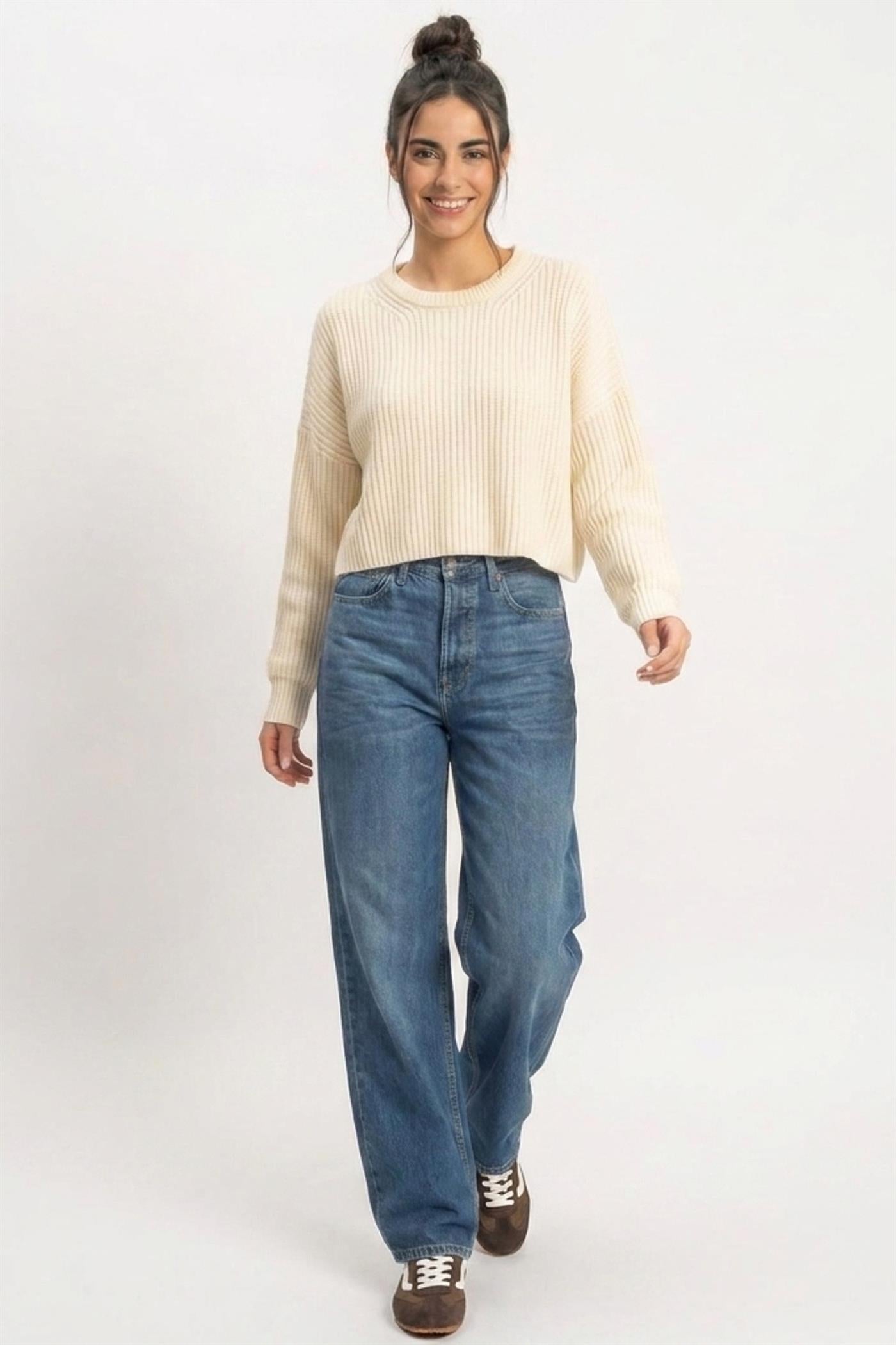 Wholesale Oversized Cropped Sweater Sweaters DZ26E252 CREAM DOUBLE ZERO