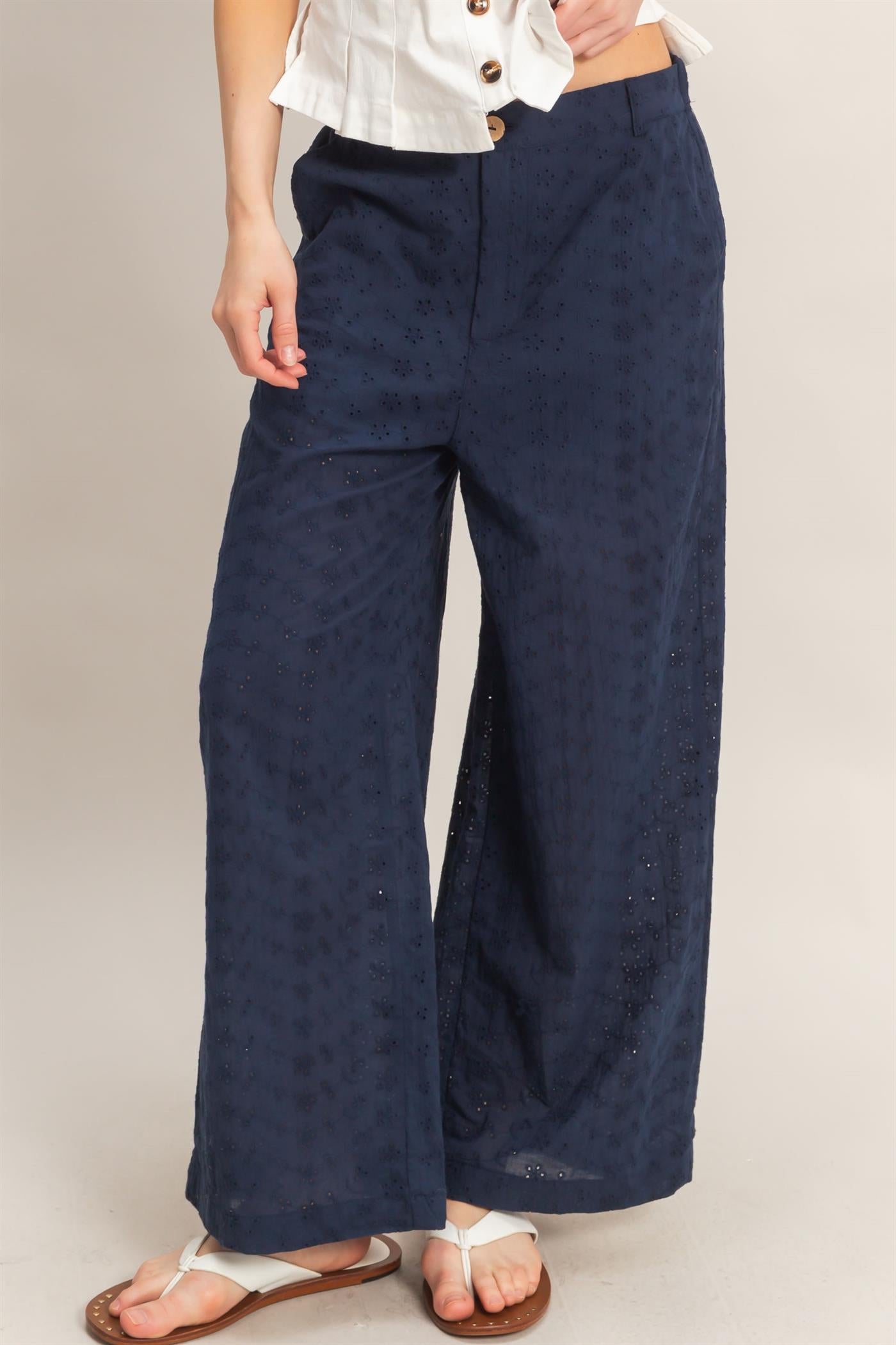 Wholesale Floral Eyelet Pants Pants HF26C542 NAVY HYFVE