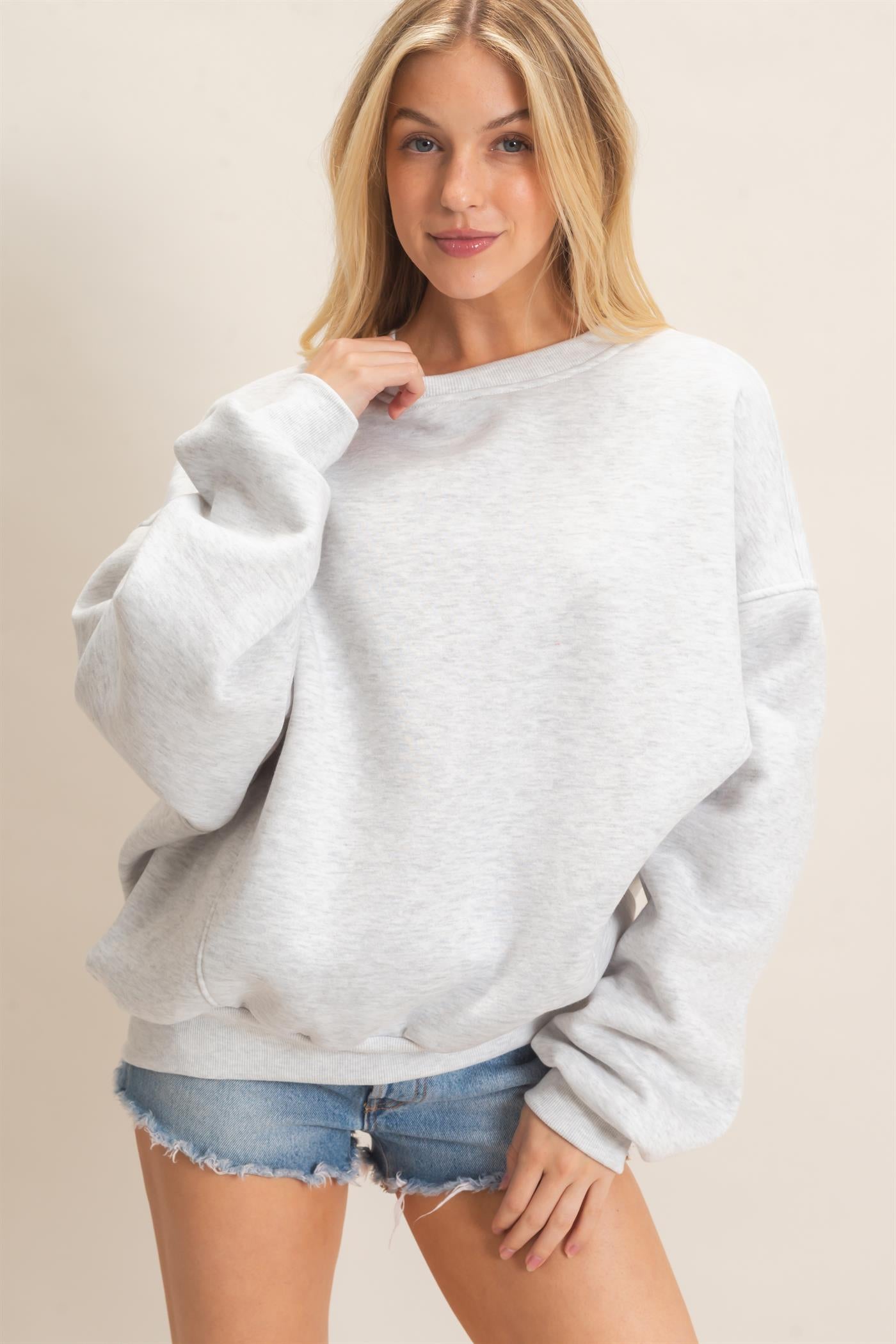 Wholesale Oversized Dropped Shoulder Sweatshirt Sweatshirts HF26F141 L.GRAY HYFVE