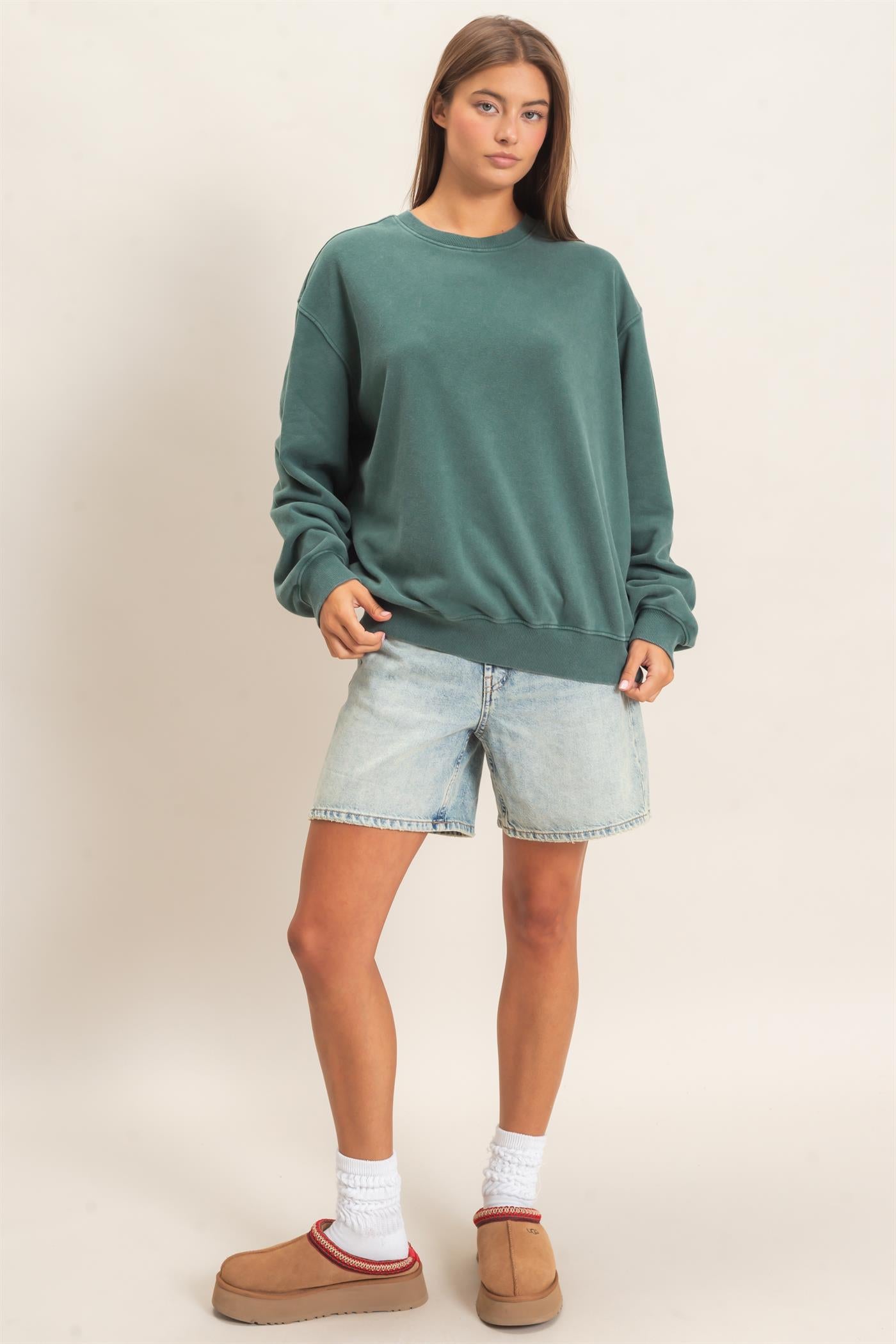 Wholesale Mineral Wash Crew Neck Sweatshirt Sweatshirts DZ26E990 DARK GREEN DOUBLE ZERO