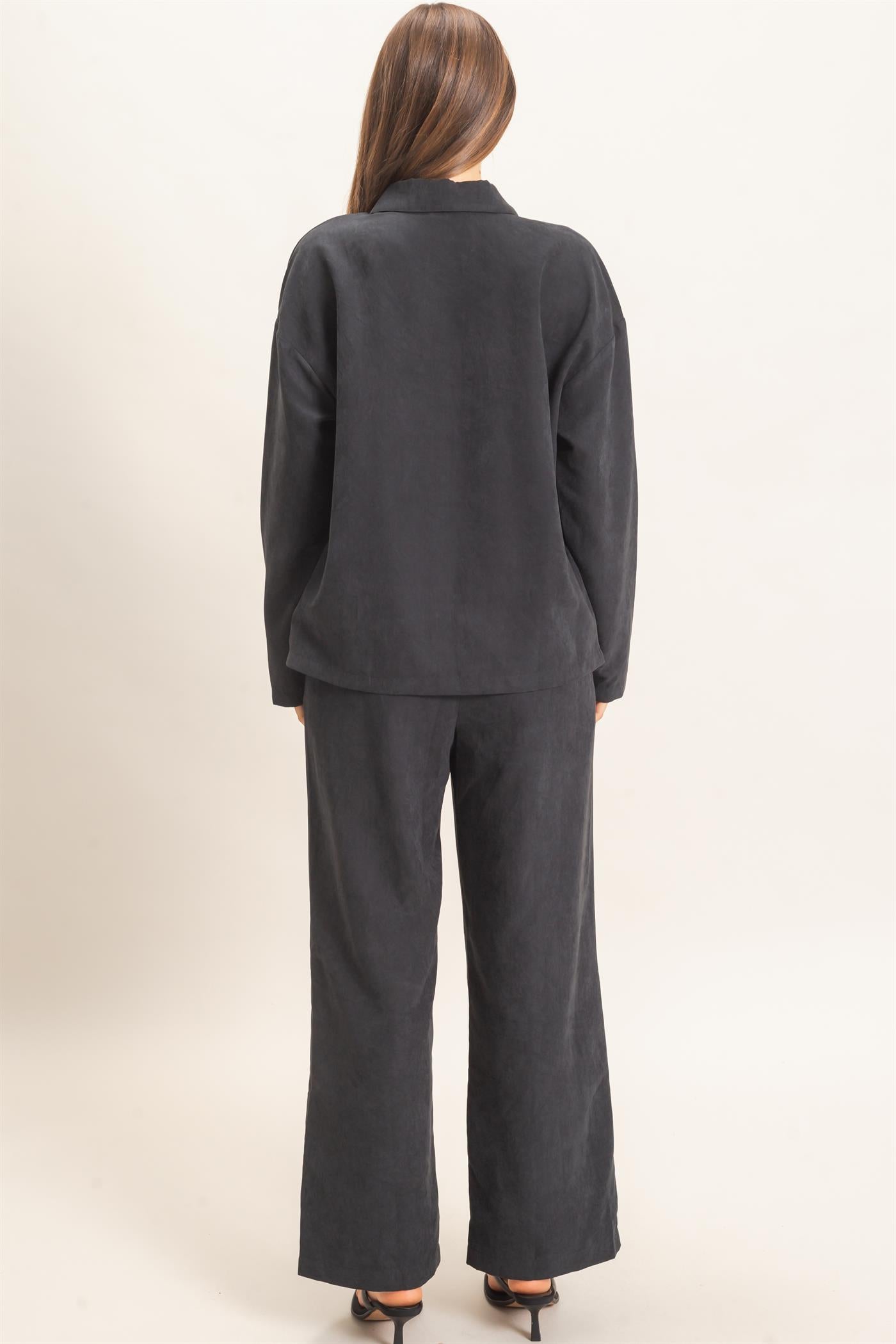 Wholesale Button-Up Shirt And Pants Set Clothing HF26C825-SET BLACK HYFVE