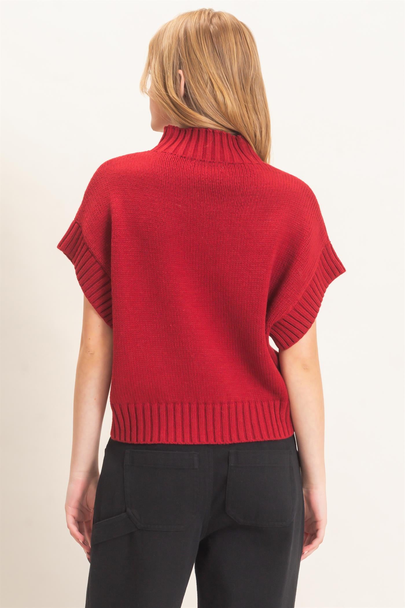 Wholesale Ribbed Mock Neck Sweater Vest Sweaters HF26F186-D PAPRIKA HYFVE