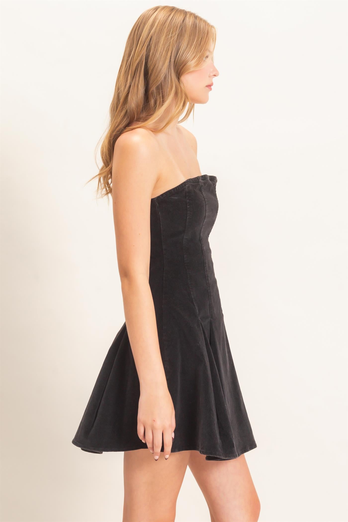 Wholesale Strapless Mineral Wash Dress Dresses HF26F215 BLACK HYFVE