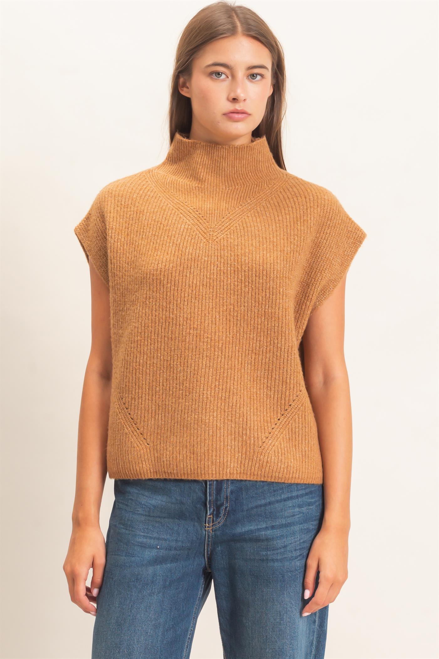 Wholesale Sleeveless High Neck Sweater Sweaters DZ26E295 CAMEL DOUBLE ZERO