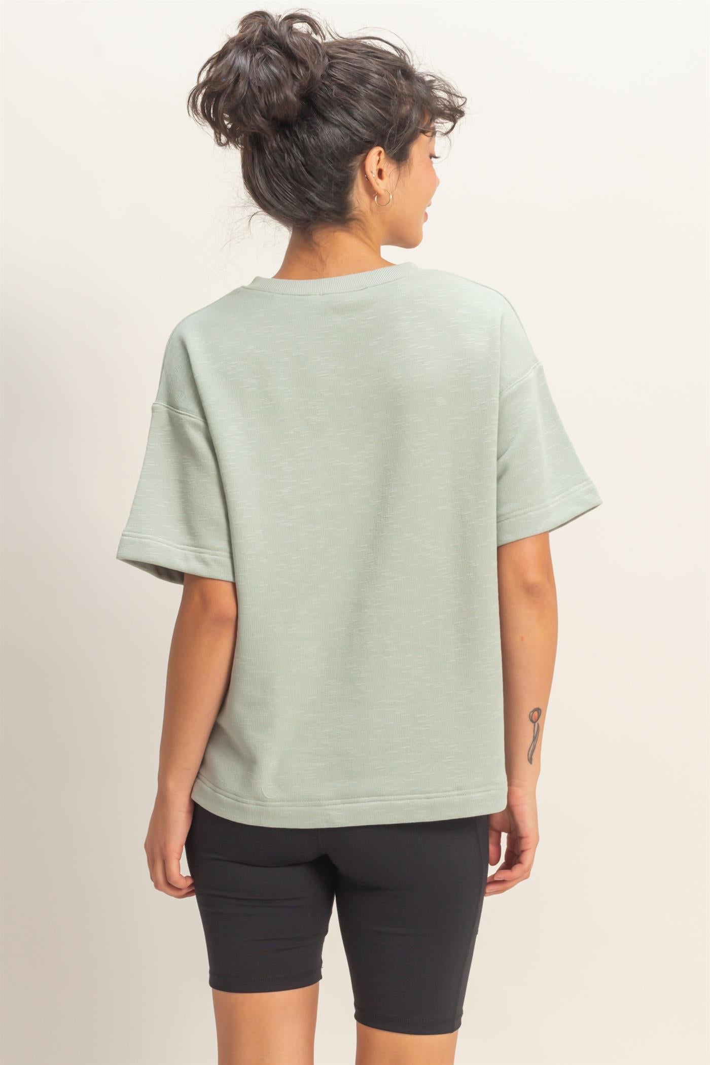 Wholesale Crew Neck Short Sleeve Top Clothing Tops DZ26A891 SAGE GREEN DOUBLE ZERO