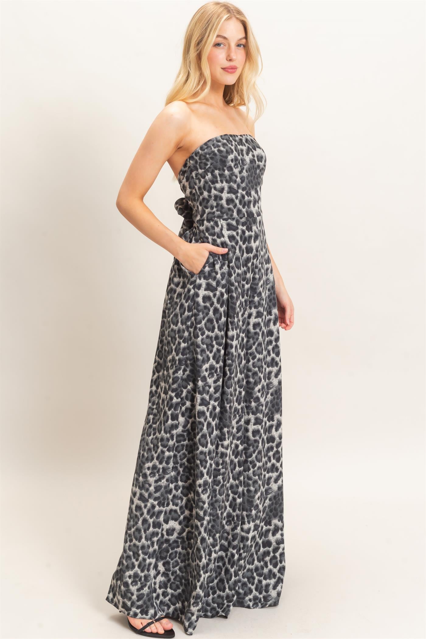 Wholesale Leopard Print Strapless Jumpsuit Clothing HF26F208 BLACK HYFVE