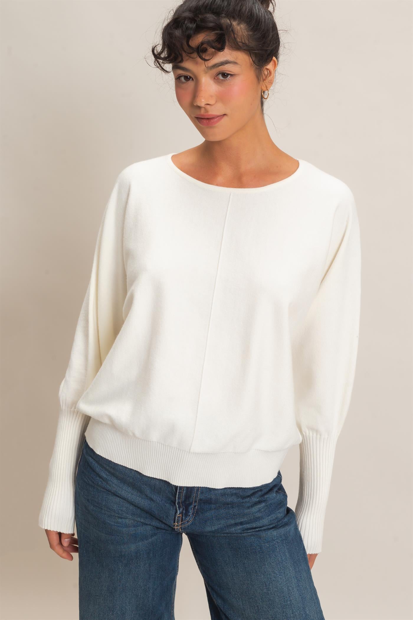 Wholesale Batwing Sleeve Center Seam Sweater Sweaters DZ26E079 CREAM DOUBLE ZERO