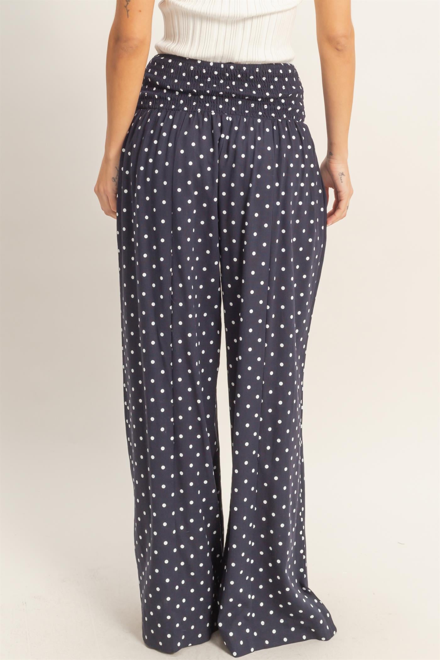Wholesale Polka Dot Elastic Wide-Leg Pants Pants HF26C280 NAVY HYFVE