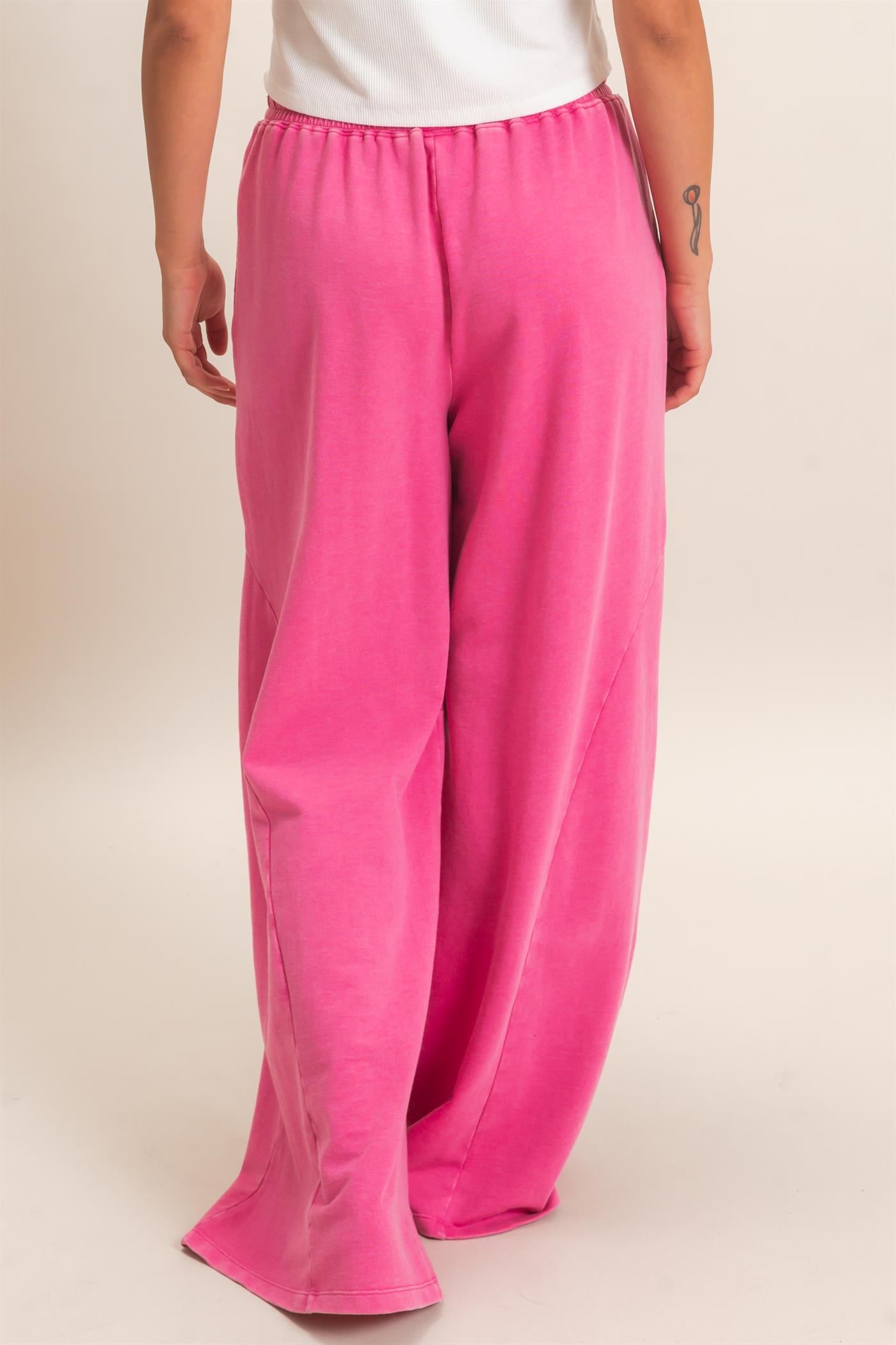 Wholesale Mineral Washed Wide Leg Pants Pants DZ26F082 FUCHSIA DOUBLE ZERO