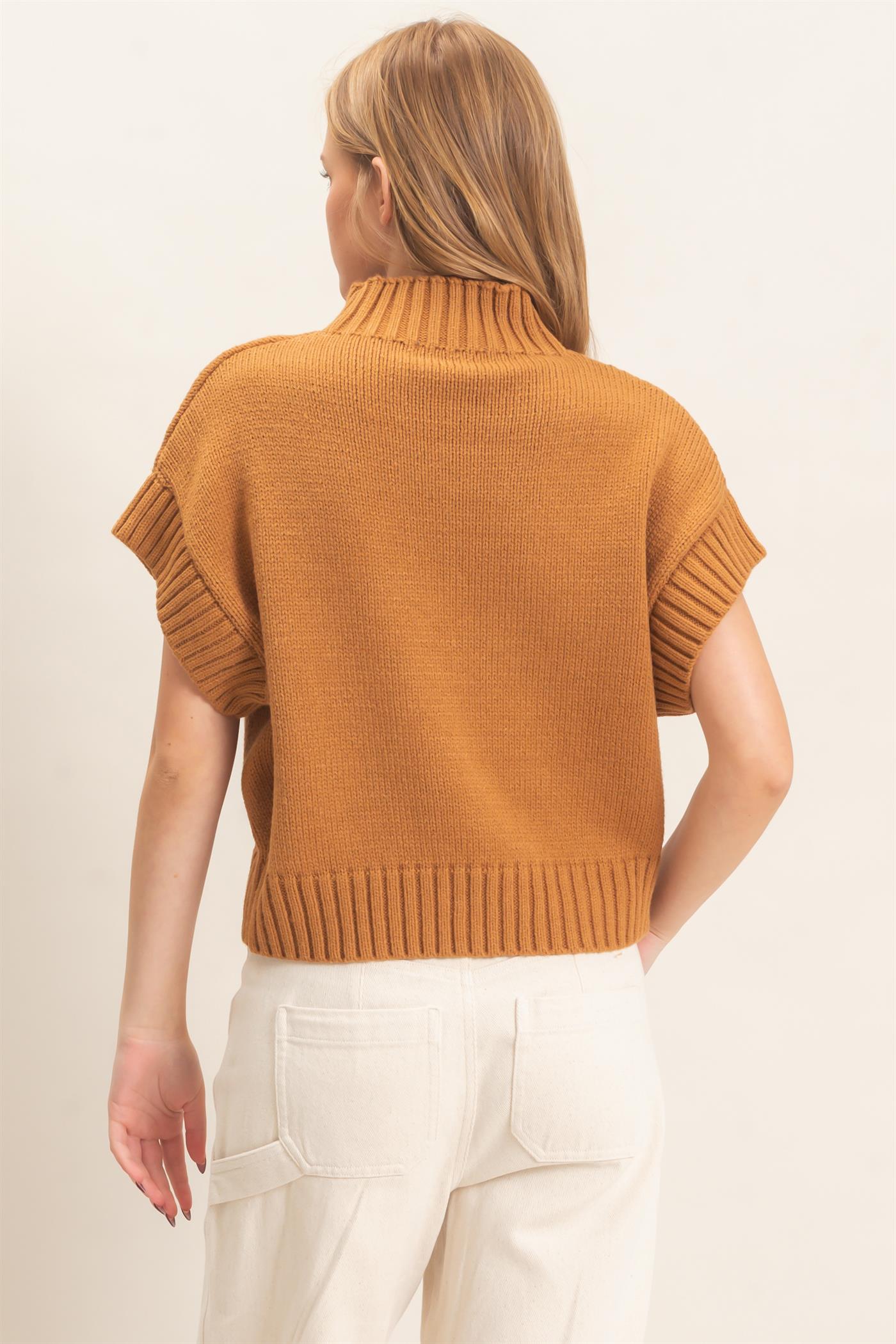 Wholesale Ribbed Mock Neck Sweater Vest Sweaters HF26F186-D BROWN HYFVE