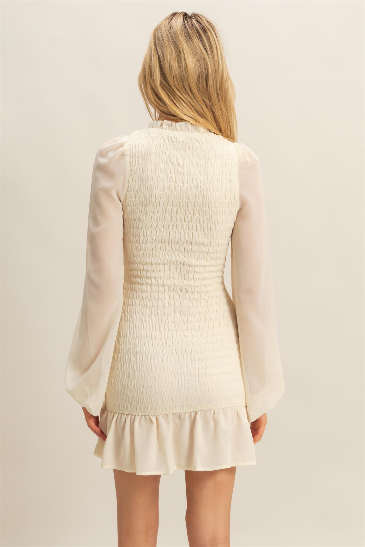 Wholesale Smocked Ruffled Mini Dress Dresses HF23G430 OFF WHITE HYFVE