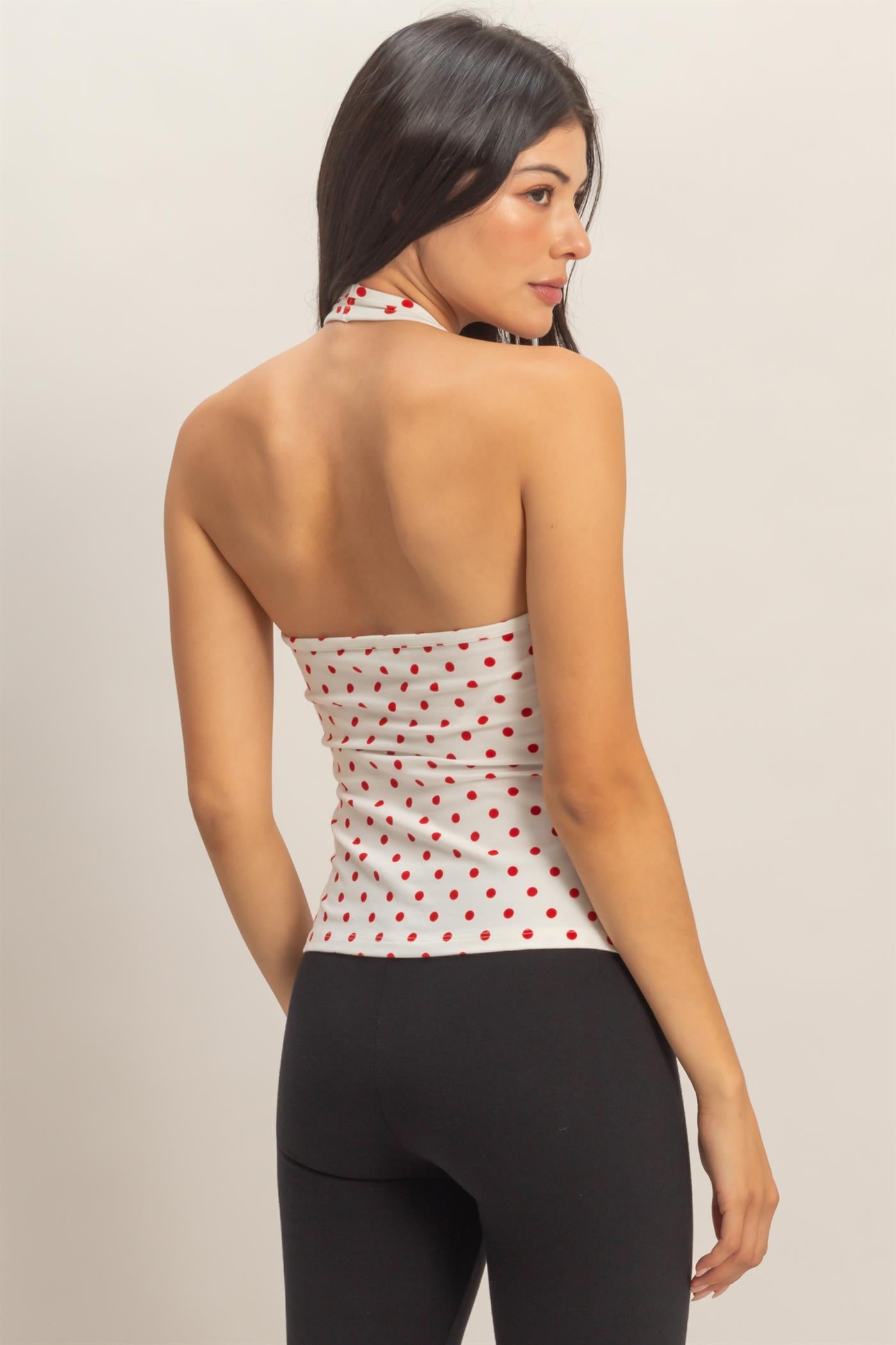 Wholesale Polka Dot Halter Top Clothing Tops DZ26C384 RED DOUBLE ZERO
