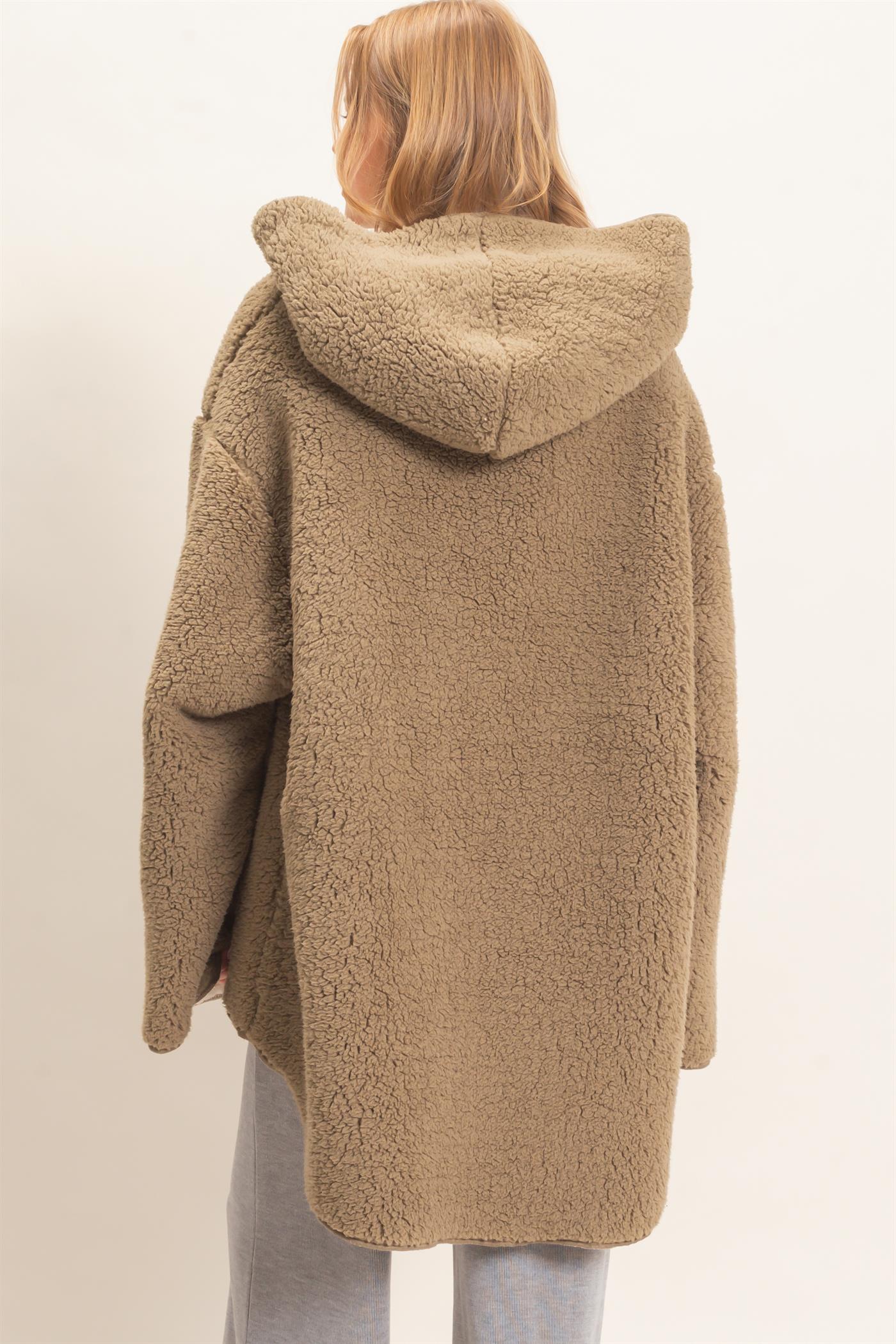Wholesale Hooded Sherpa Jacket Coats & Jackets HF26E874 LIGHT OLIVE HYFVE