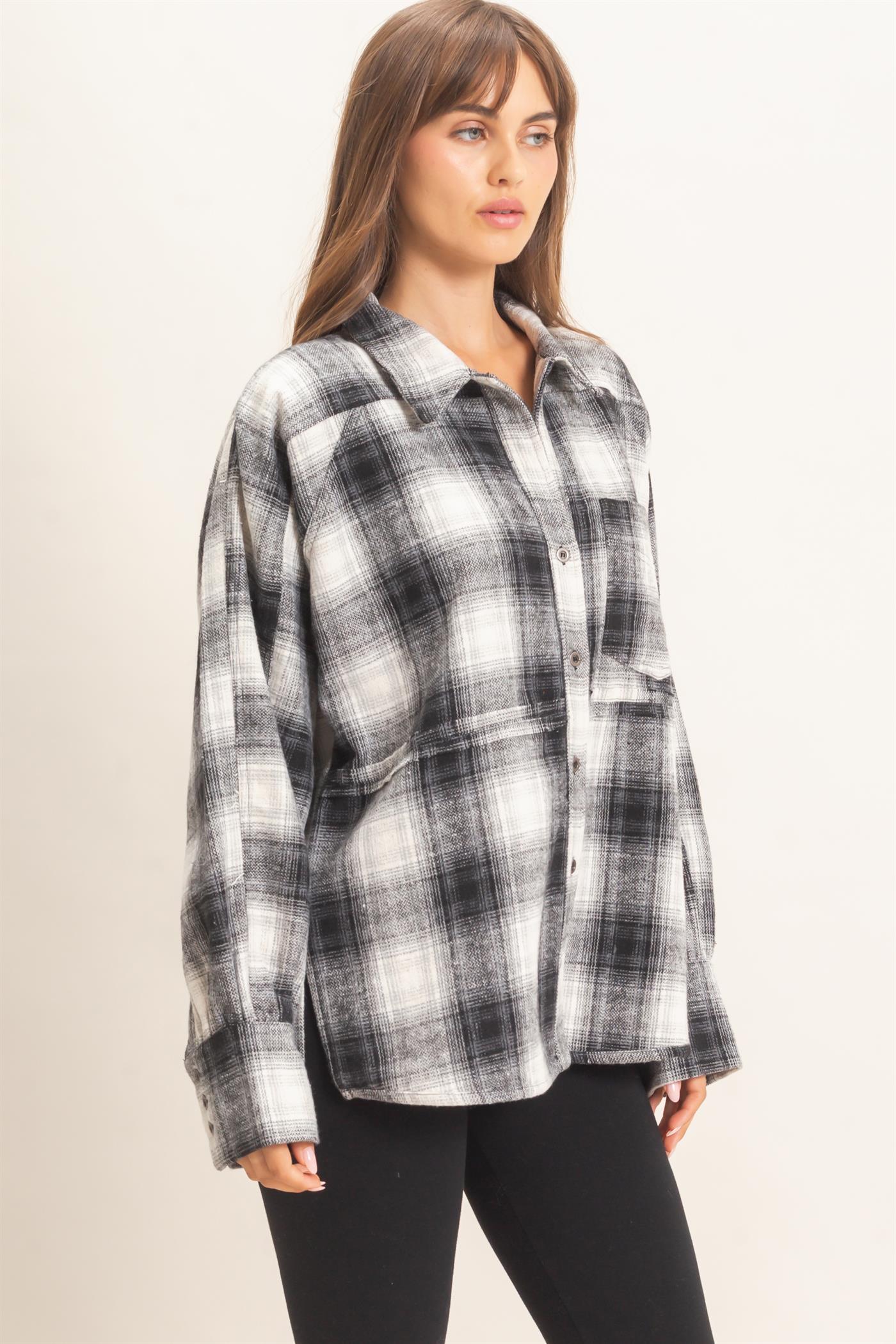 Wholesale Plaid Flannel Shirt Clothing Tops HF26C863 BLACK HYFVE