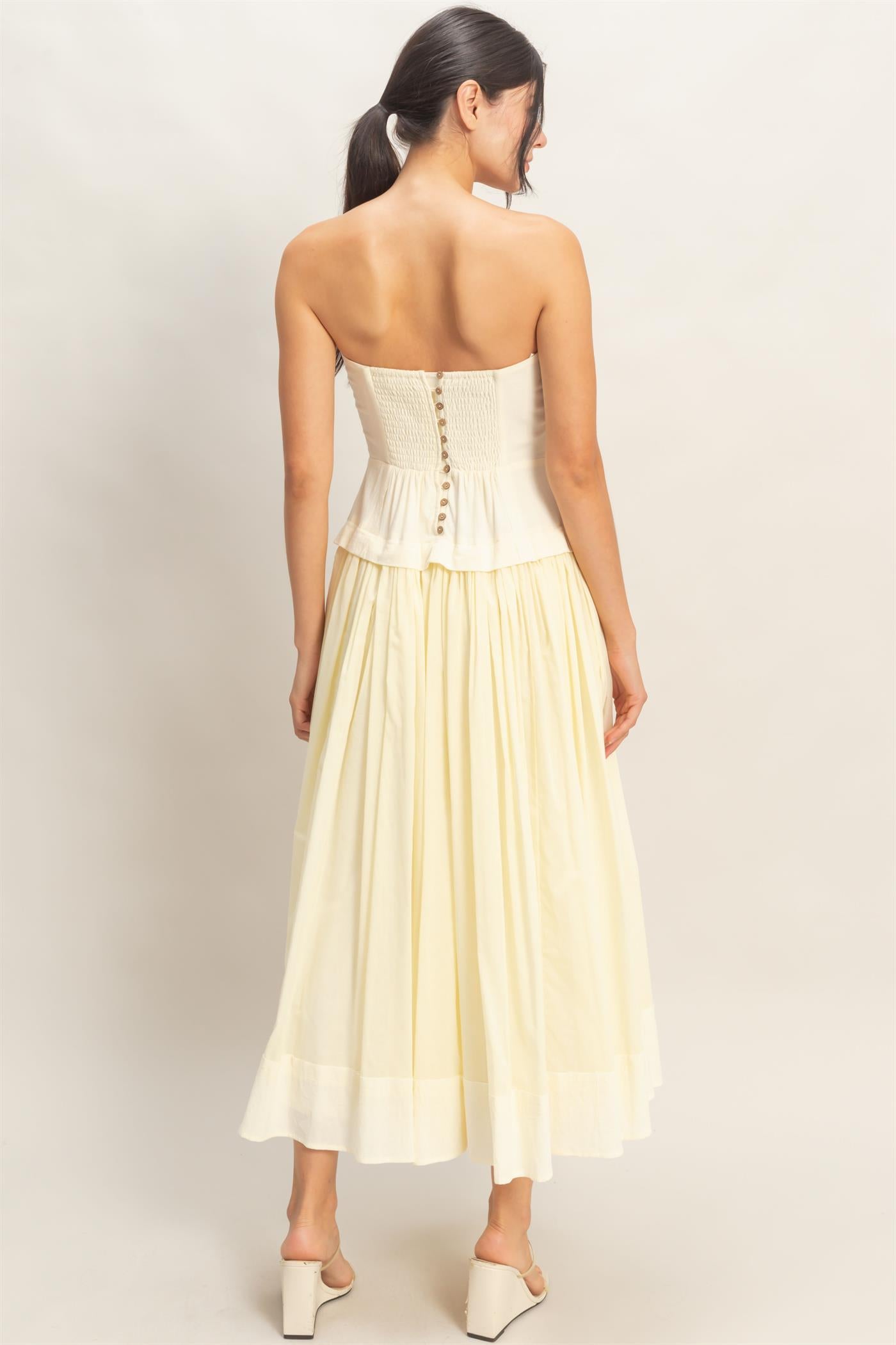 Wholesale Strapless Tiered Maxi Dress Dresses HF26A570 CREAM HYFVE