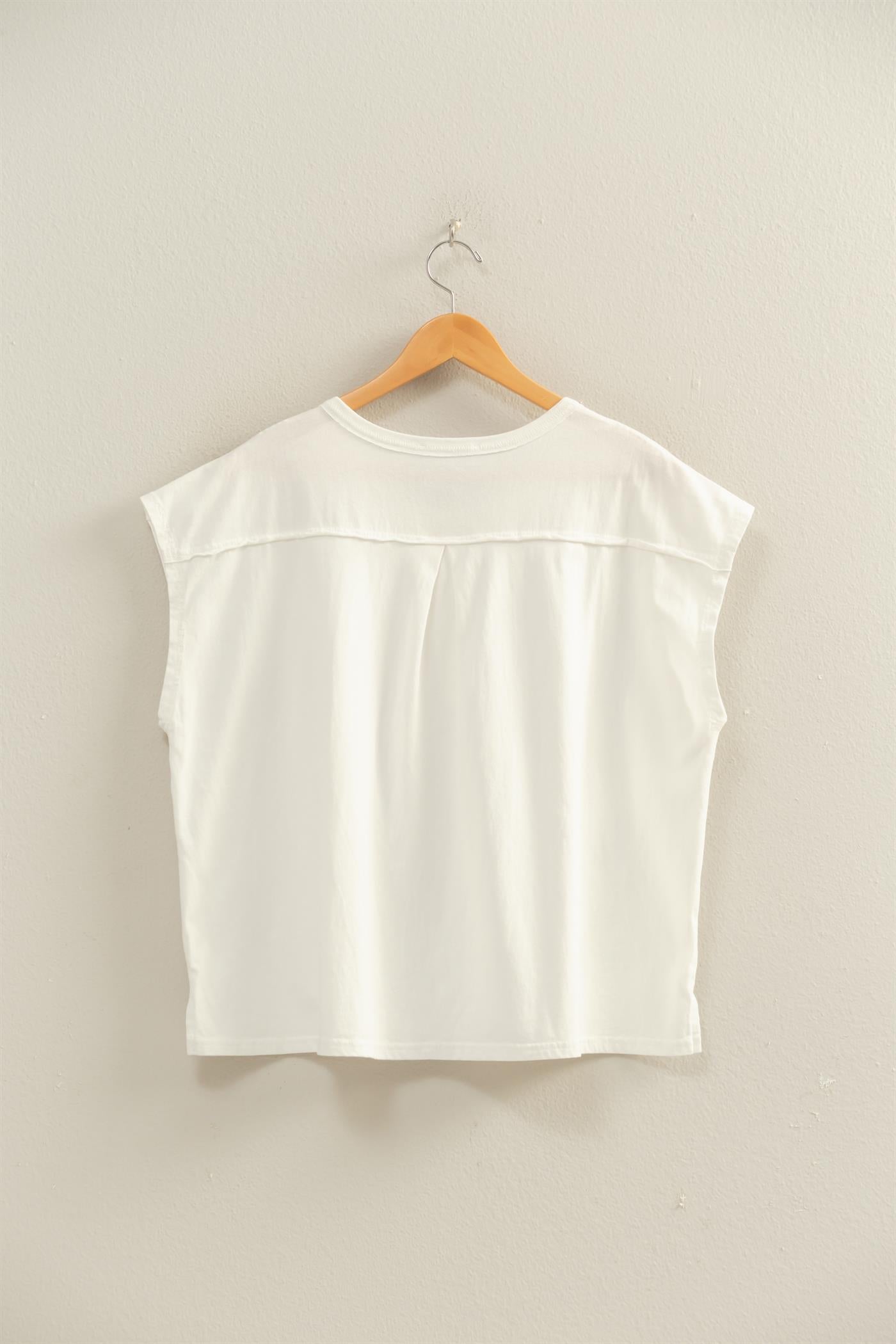 Wholesale Henley Neck Cap Sleeve Top Clothing Tops DZ26E279 WHITE DOUBLE ZERO