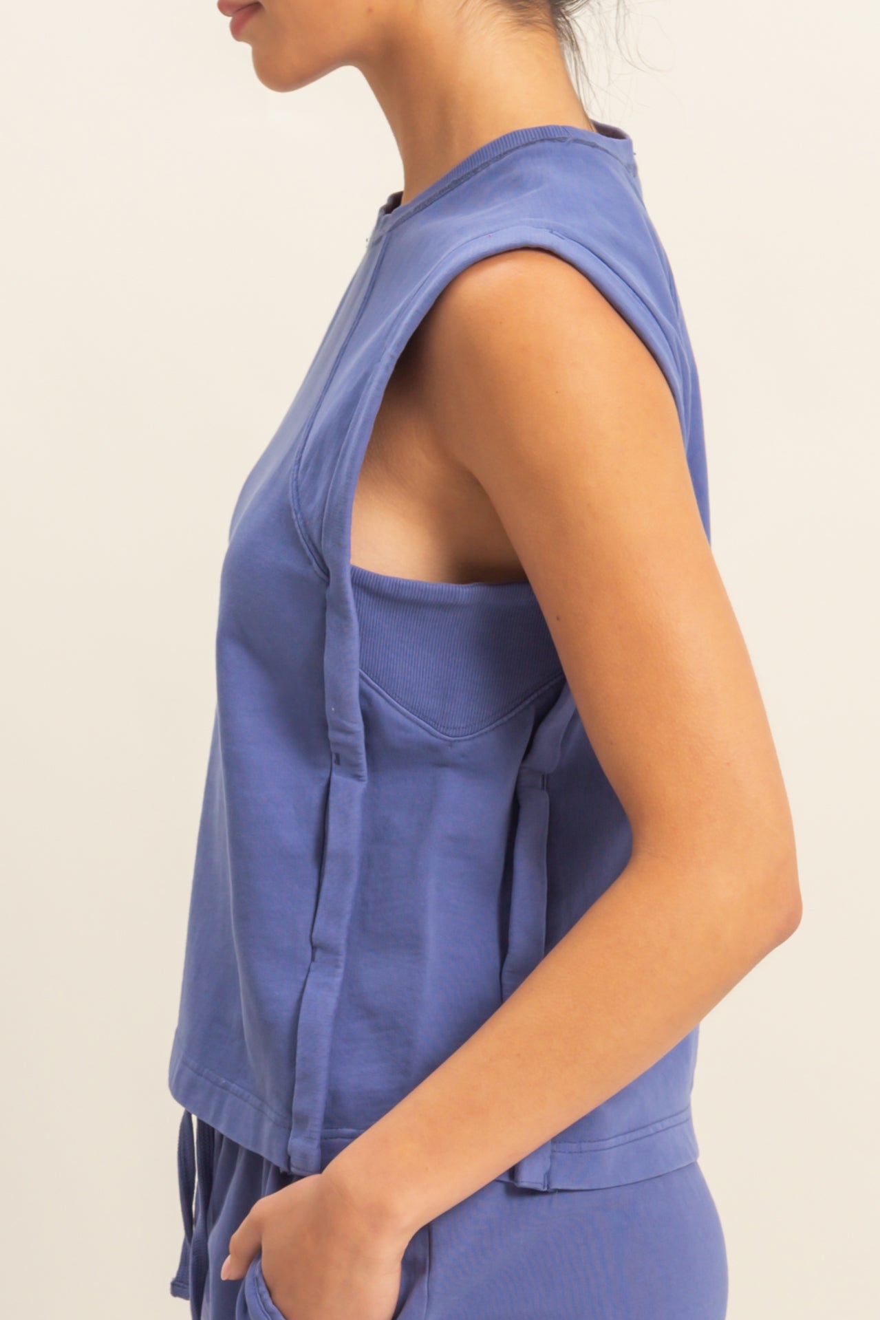 Wholesale Round Neck Sleeveless Boxy Top Clothing Tops DZ25C561 DUSTY INDIGO DOUBLE ZERO