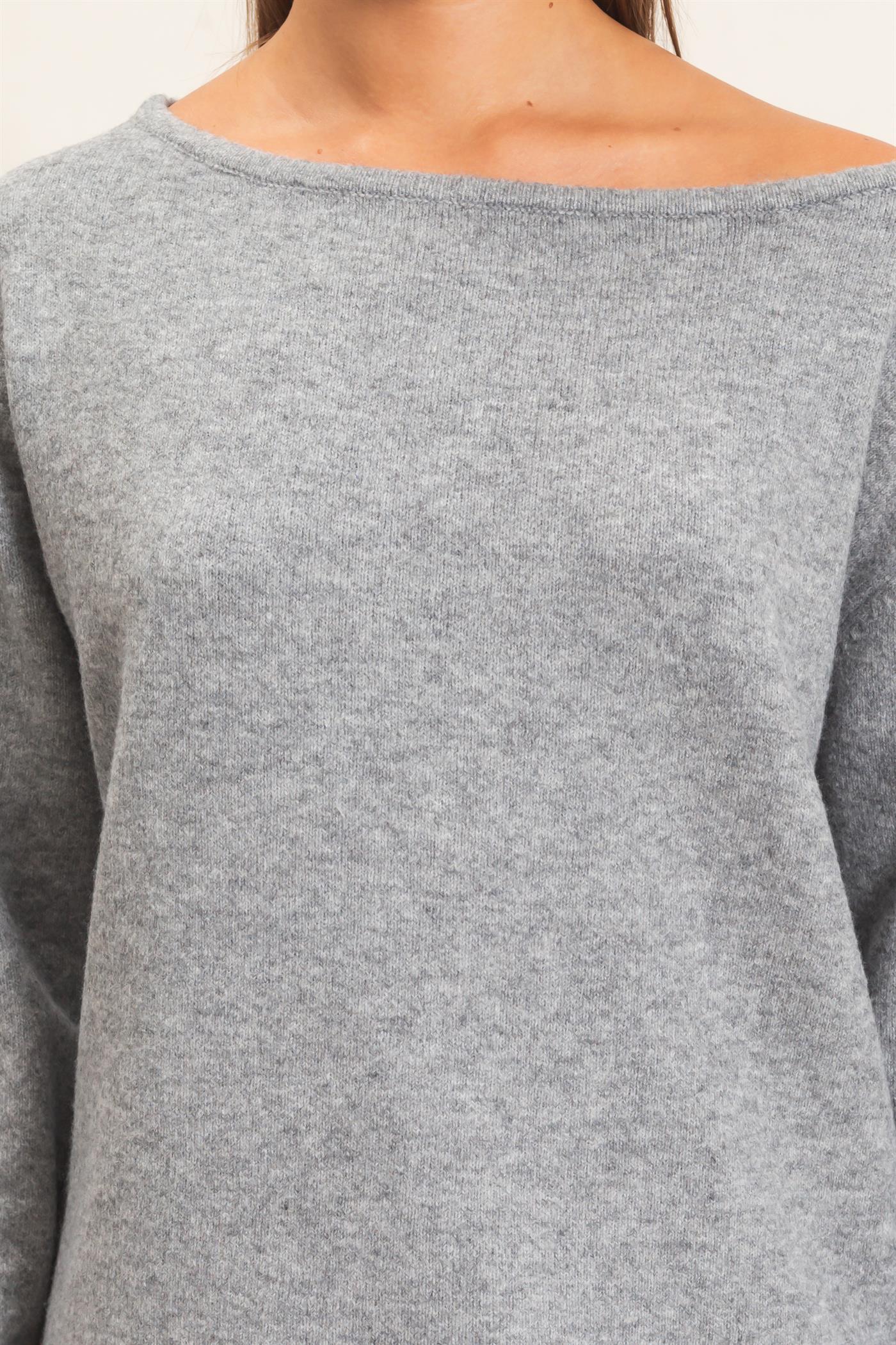 Wholesale Off The Shoulder Sweater Sweaters DZ26E652 HEATHER GRAY DOUBLE ZERO