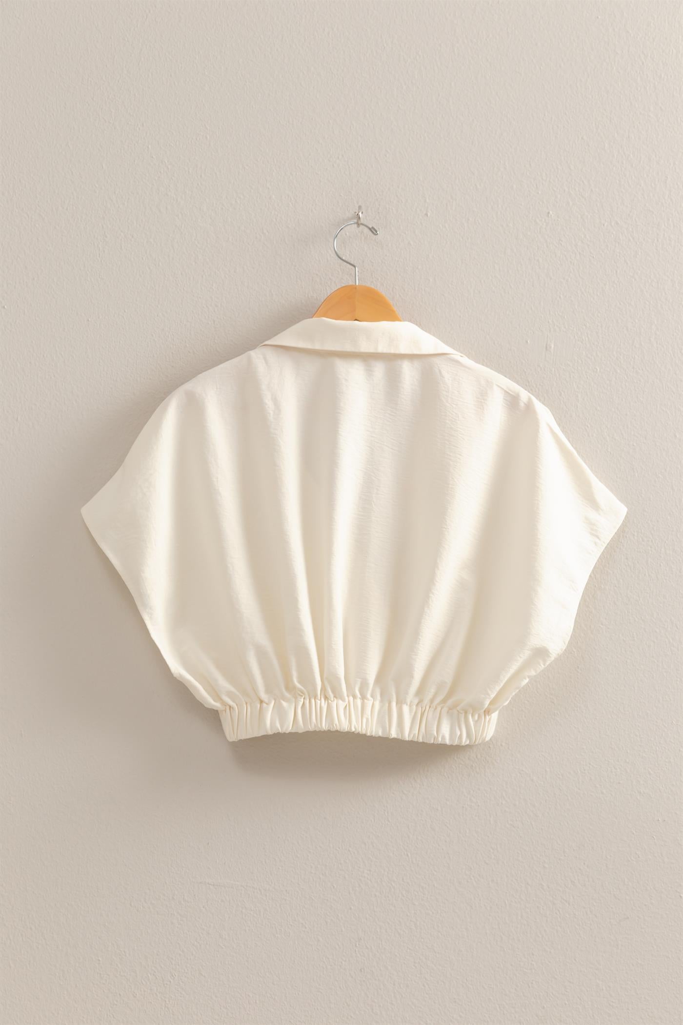 Wholesale Casual Batwing Sleeves Surplice Top Blouses DZ25C243 CREAM DOUBLE ZERO