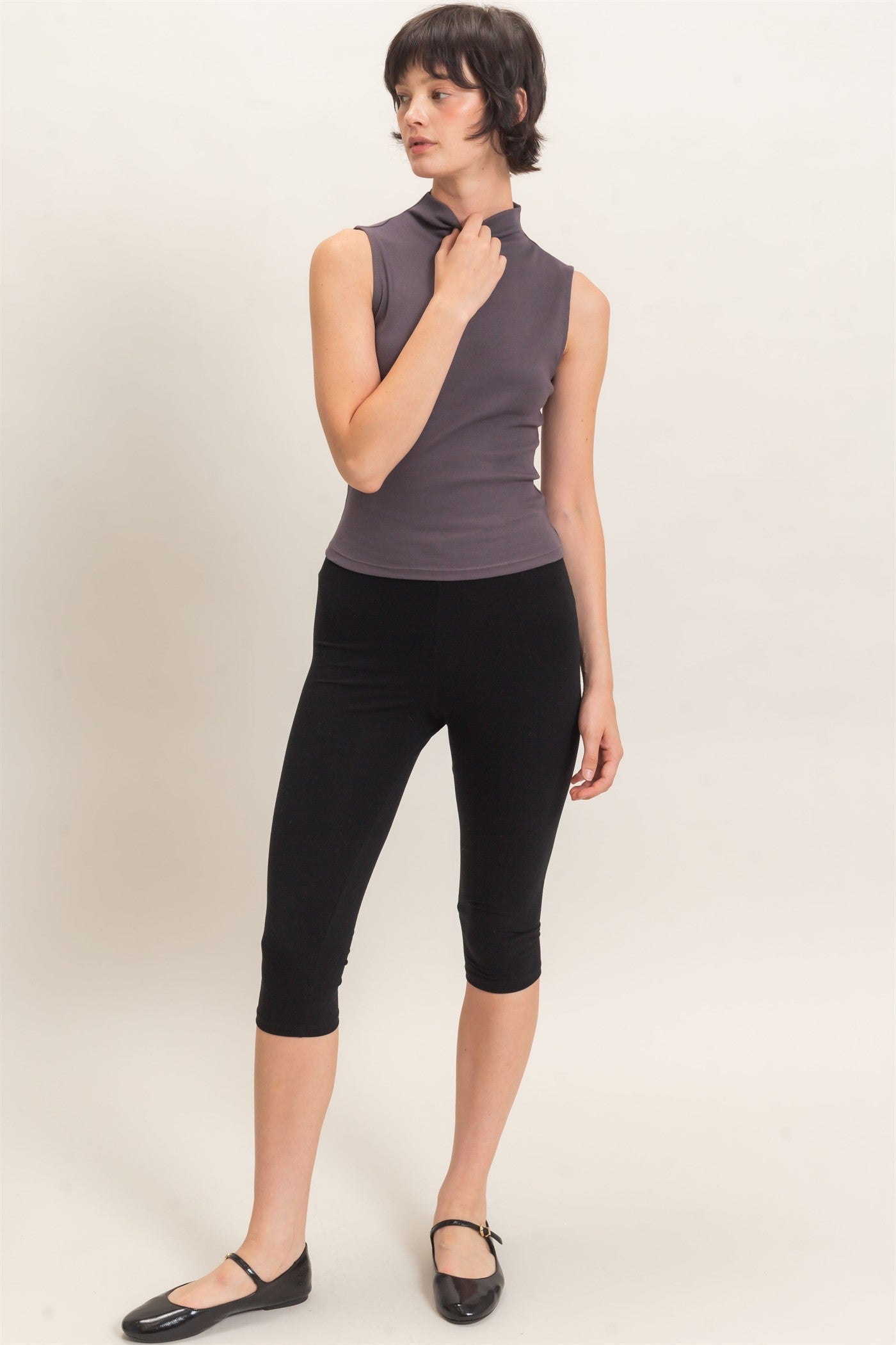 Wholesale Sleeveless Mock Neck Top Clothing Tops DZ26E397 CHARCOAL DOUBLE ZERO